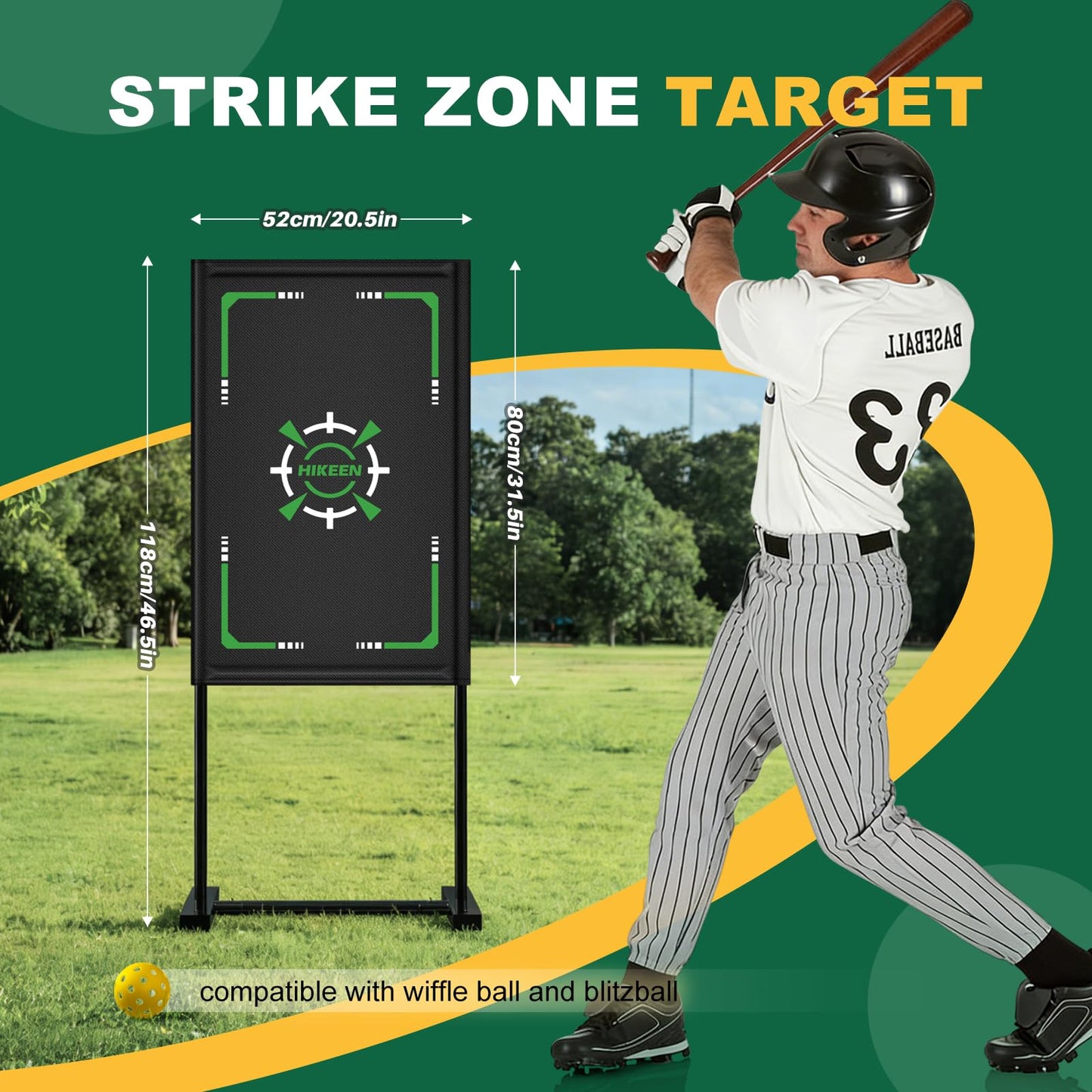 Hikeen Baseball Strike Zone Target for Plastic Balls-Premium Metal Frame,Compatible with Wiffle Ball and Blitzball Pitching Target Easy to Set Up & Assemble