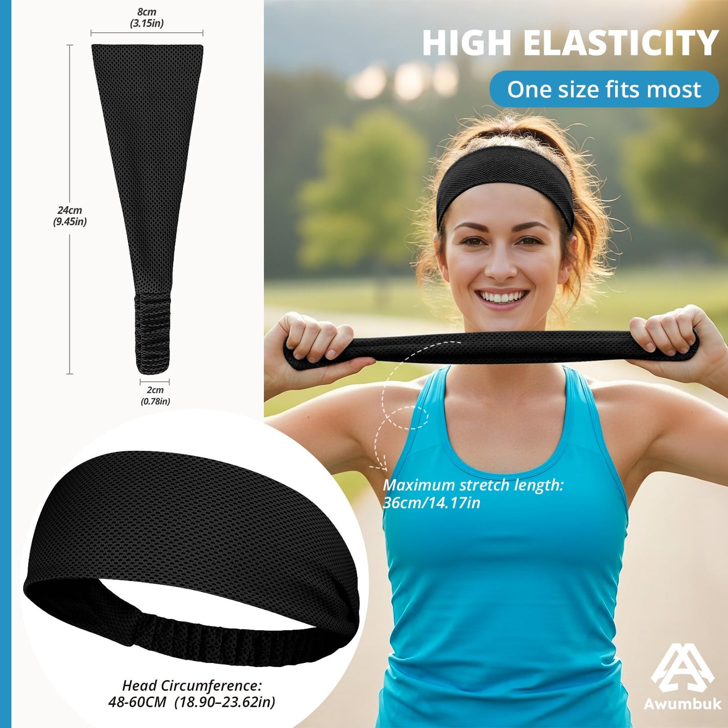 Awumbuk Cooling Headbands for Women, Non-Slip Sweatbands for Women, 4-Pack Elastic Sports Head Bands for Running, Yoga, Gym Workouts, Football