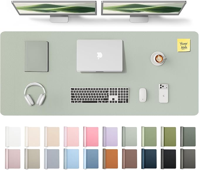 YSAGi Leather Desk Pad Protector, Office Desk Mat, Large Mouse Pad, Non-Slip PU Leather Desk Blotter, Laptop Desk Pad, Waterproof Desk Writing Pad for Office and Home (Grayish Green,55" x 17.2")