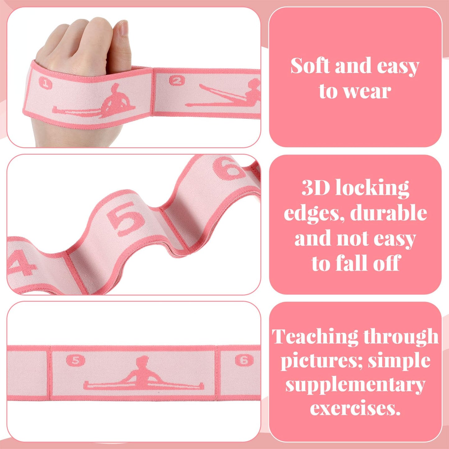 11 Loops Stretch Strap Gymnastics Loop Multi Loop Stretching Band Stretching Strap Yoga Dance Loops Band Yoga Straps for Stretch Pilates Dance Ballet Fitness Gymnastics Exercise (Pink)
