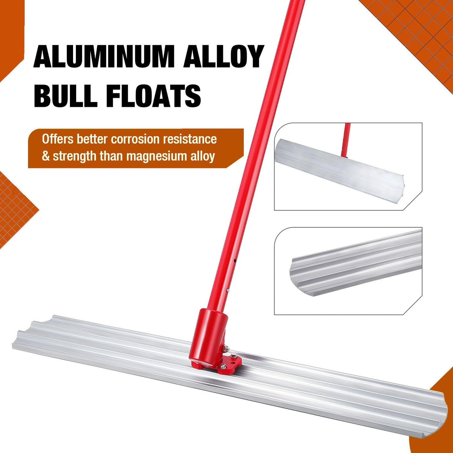 EliteEdge 48"X8" Bull Float Kit Aluminum Magnesium Alloy Concrete Float with Carrying Box Adjustable Bracket and 4 Handles