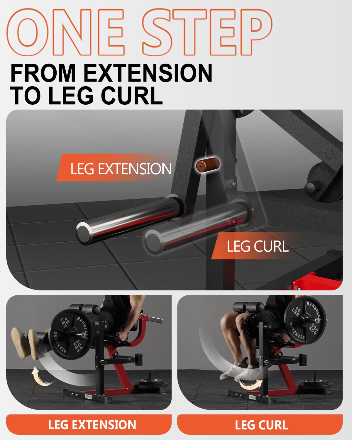 GMWD Leg Extension and Curl Machine, Lower Body Special Leg Machine, Adjustable Leg Exercise Bench with Plate Loaded, Leg Rotary Extension for Thigh, Home Gym Weight Machine, Red