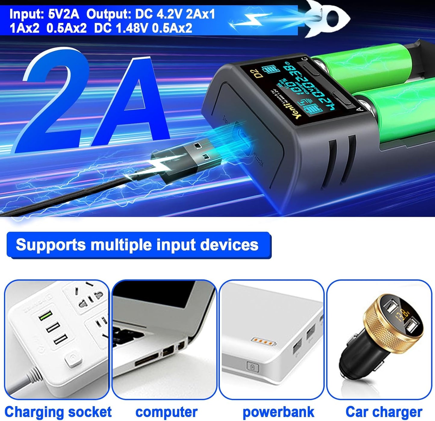 Swanlake 18650 3.7V 18650,26650,21700,18500,18350,16650 1.2V LiFePO4 Battery Charger,LCD Display Charger for Li-ion
