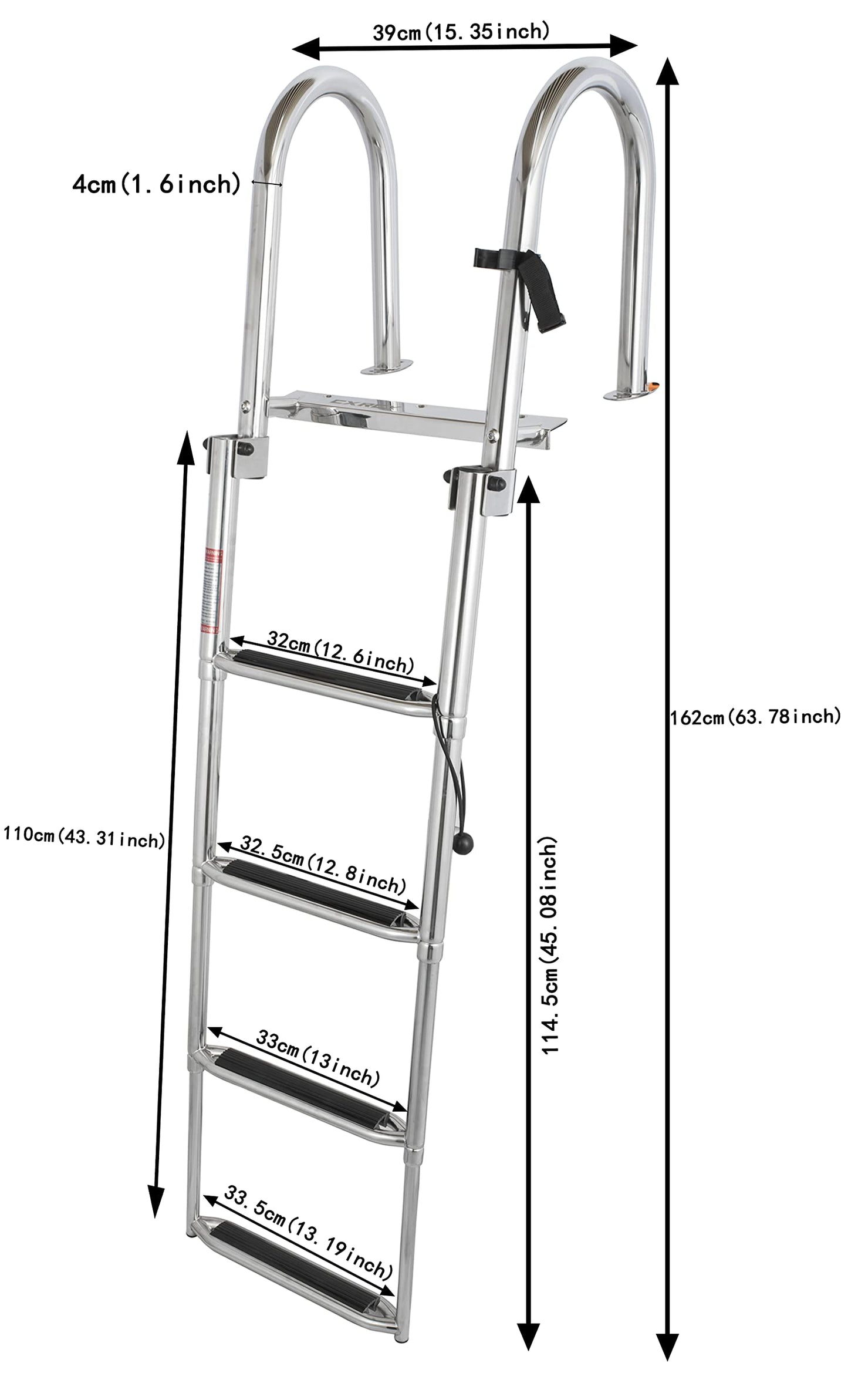 4 Step Pontoon Boat Ladder, Stainless Steel Telescoping Heavy Duty Pontoon Swim Boarding Ladder for Outboards, Yacht, Fishing Boat, Swimming Pool Dock Ladder, with Nonslip Steps ﻿