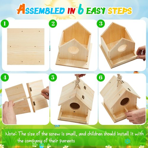 Liliful DIY Wooden Birdhouse Kit - 4 Pack Arts & Crafts Set with Paint & Brushes for All Ages | Indoor & Outdoor Fun