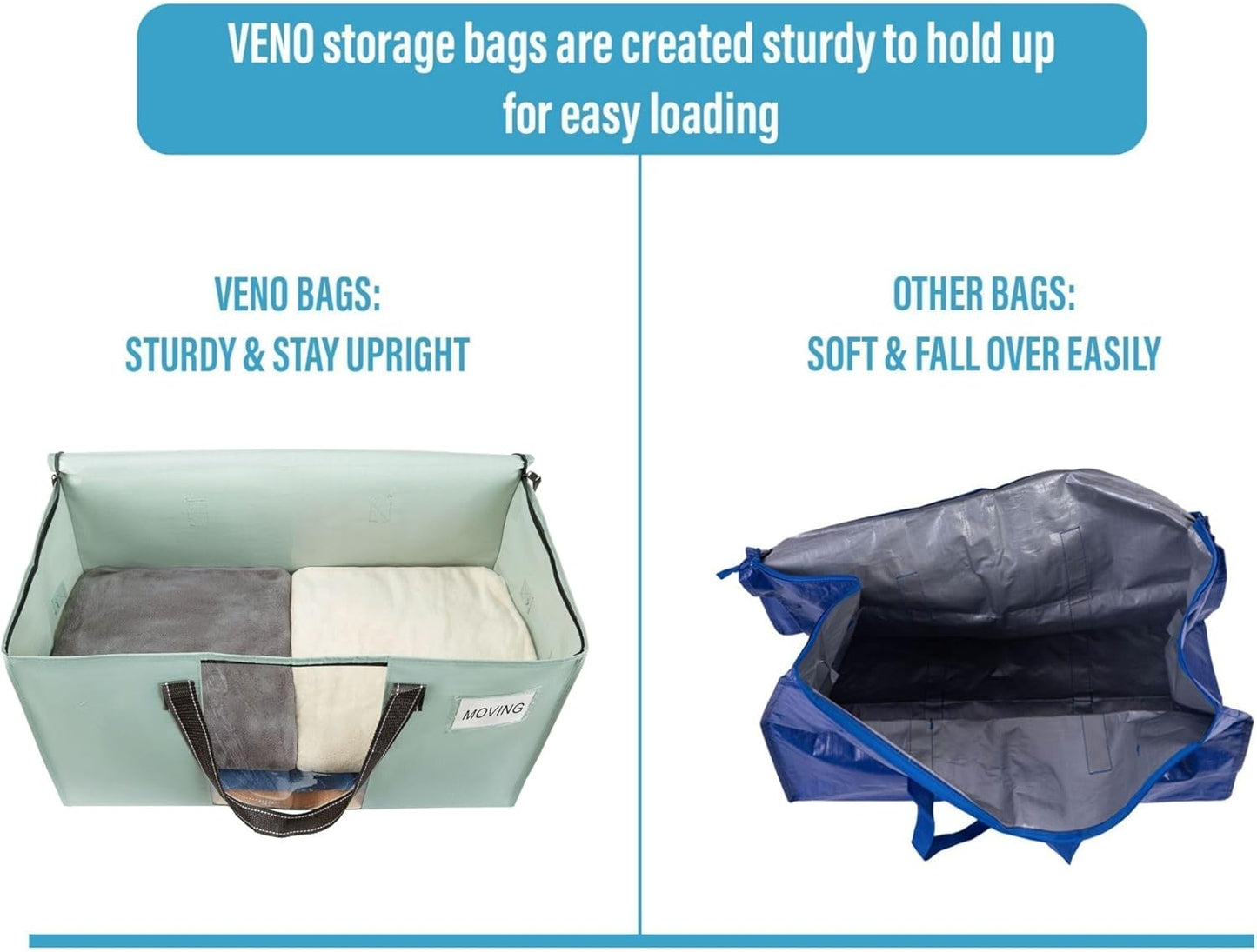 VENO Heavy Duty Moving Bags - 10 Pack Clothes & Comforter Storage with Clear Window | Light Green Matte