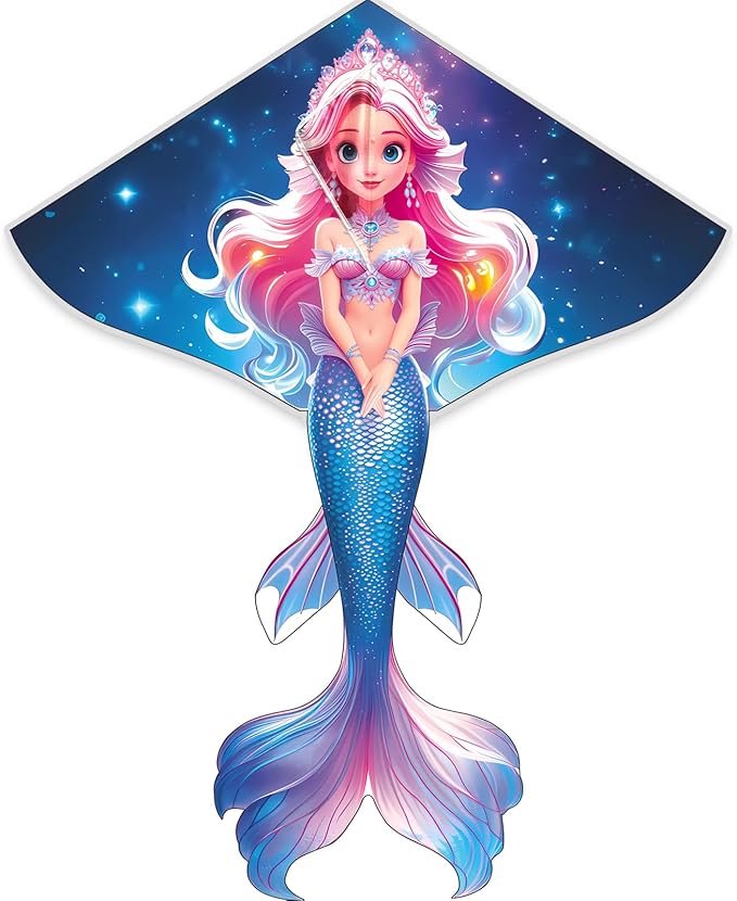 HENGDA KITE Beautiful Mermaid Kite for Kids Children Lovely Cartoon,Easy to Fly and Assemble,Suitable for Outdoor Activities