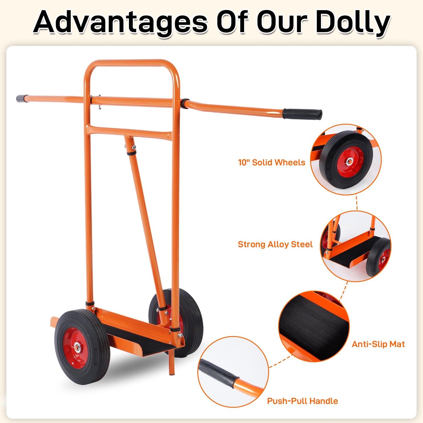 AIWFL Panel Dolly with Handle Heavy Duty Door Slab Dolly 1200LBS Capacity Drywall Cart Mover with 10" Solid Wheels Panel Cart for Drywall Sheet Material Handling All Terrain