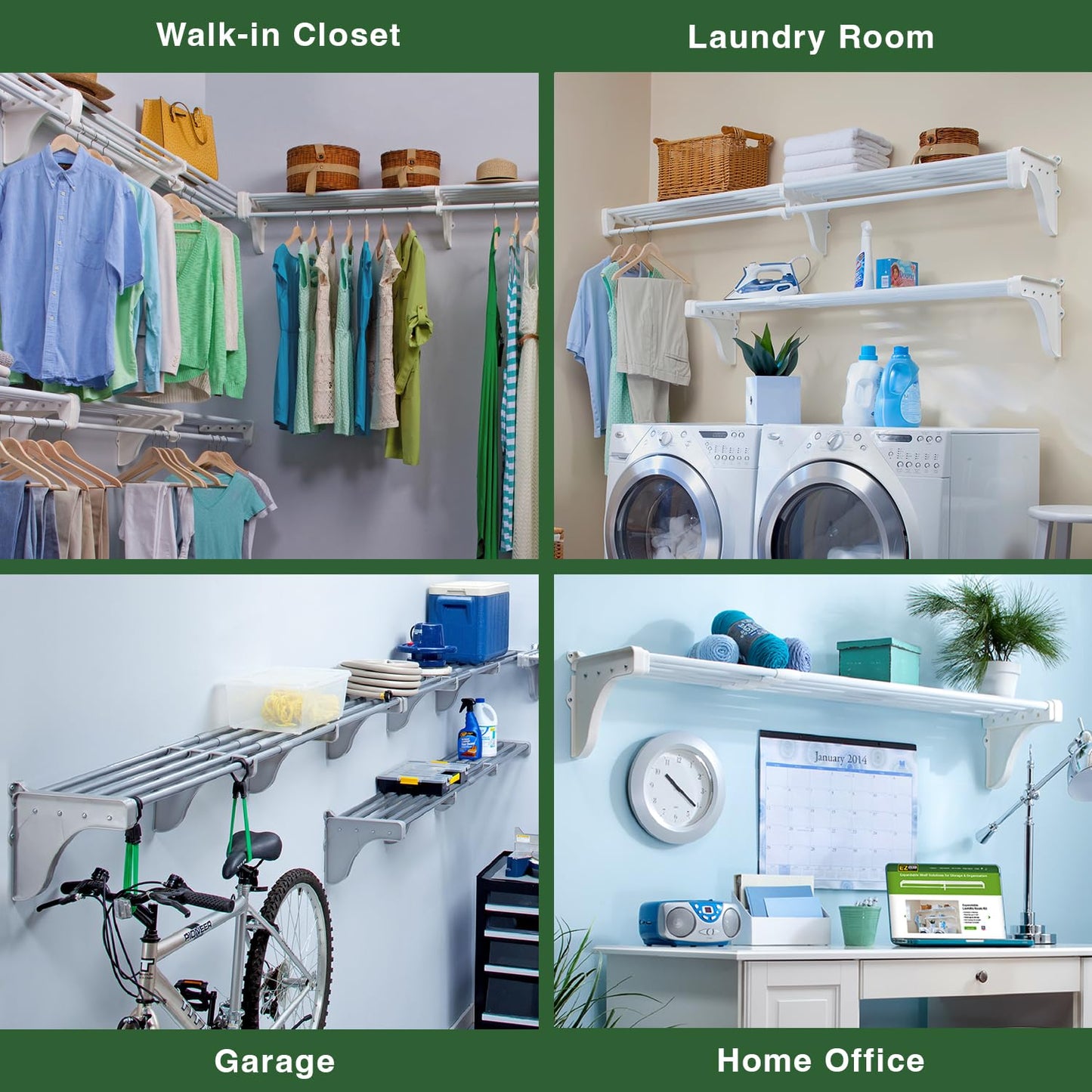 EZ SHELF - Closet Shelf with Hanging Rod - 29" to 49” Expandable, White, Closet Shelves - Strong, Holds 200 lbs - Easy Install - 1 Side Wall & Backwall with 1 End Bracket, Alternative to Wire Shelving