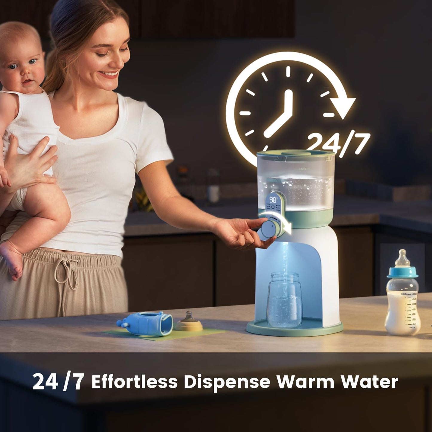 Momcozy Instant Water Warmer for Making Formula, Dual Lights for Night Feedings, 57 fl oz Large Capacity Detachable Tank, 6 Temperature Settings Water Dispenser, Breastfeeding Essentials
