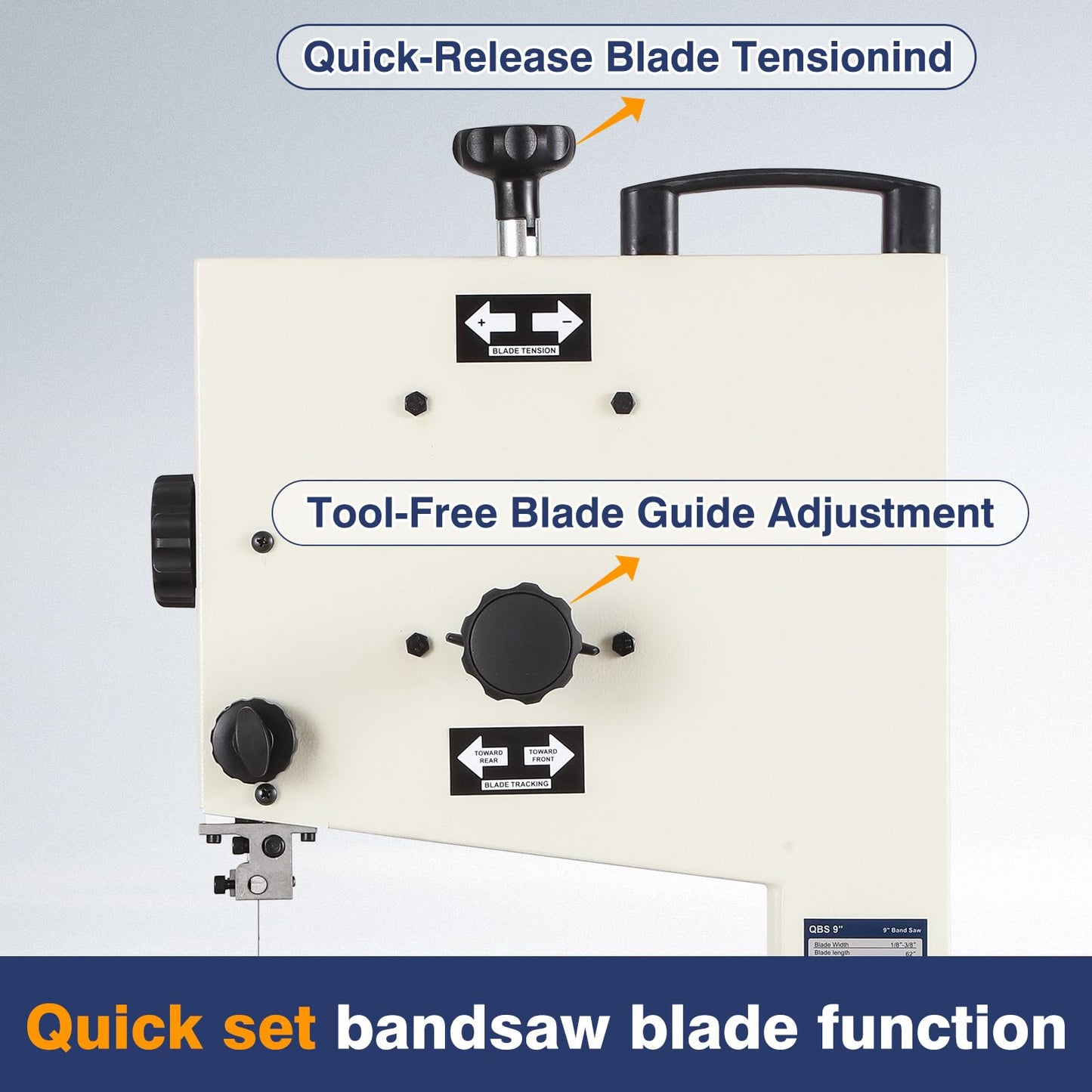 QD-KYOHO Band Saw, Portable 9-Inch Bandsaw for Woodworking, 2526 FPM Benchtop, 1/3 HP(output), 120 V 2.5-Amp Motor, Band Saws with Cast-Aluminum Worktable with Scale, Steel Bandsaws with Miter Gaug