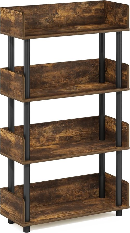 Furinno Turn-N-Tube 4-Tier Display Rack - Toolless Assembly, Amber Pine & Black Finish