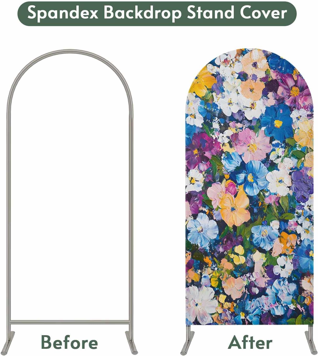 Jnbasdffb 7.2 Spring Floral Wedding Arch Cover,Stretchy Spandex Arch Backdrop Stand Covers FT,Oil Painting Flowers