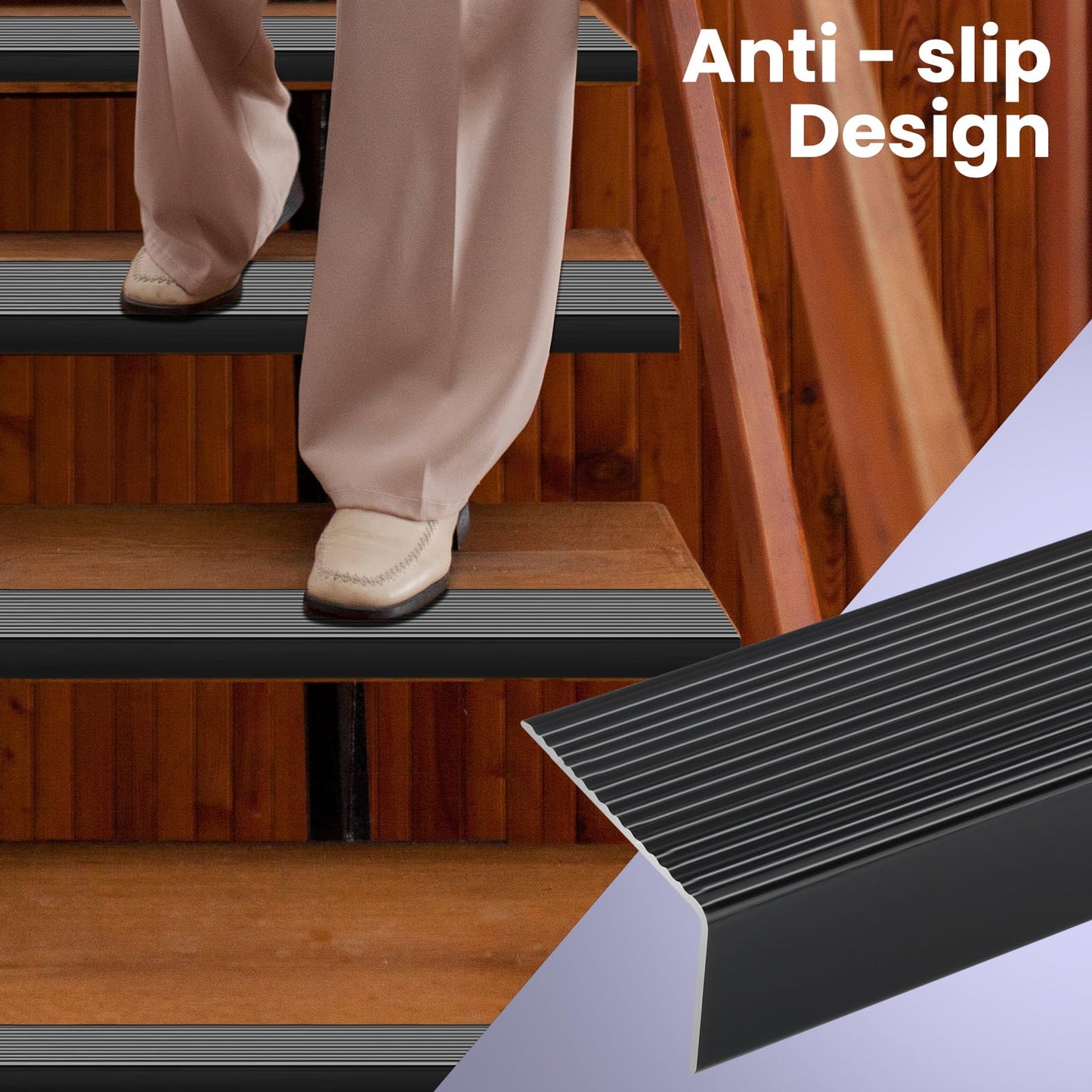Orechic Black 48" Metal Stair Nosing, Heavy-Duty Aluminum Self-Adhesive Stair Edge Protector for Indoor/Outdoor Stairs, Non-Slip Tread Cover, L- Molding(48 x 1.2 x 2 in, 2Pcs)
