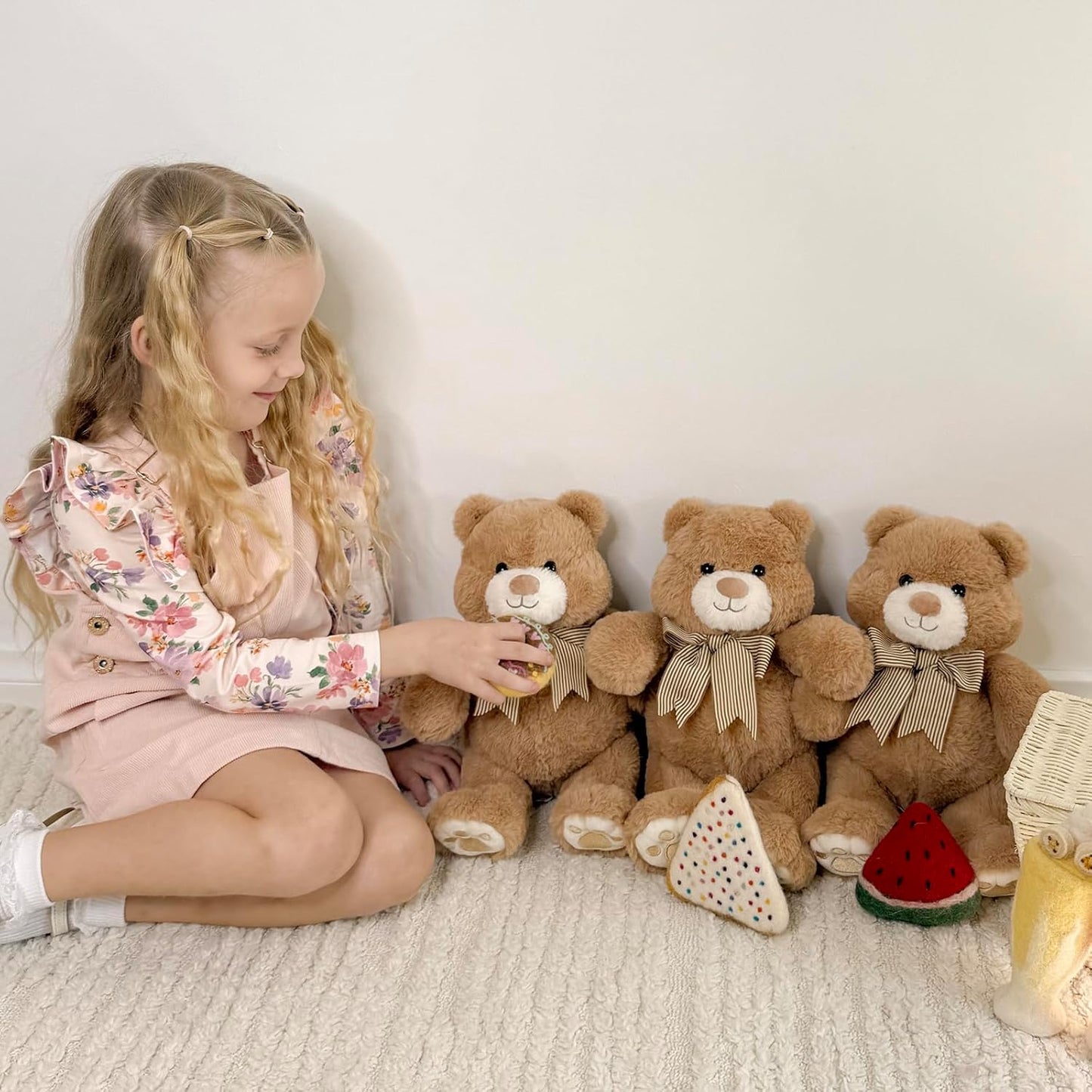 Skiennix 14" Teddy Bear Plush | Soft Snuggle Toy with Chubby Face & Bow Tie | Perfect Gift for Kids & Adults