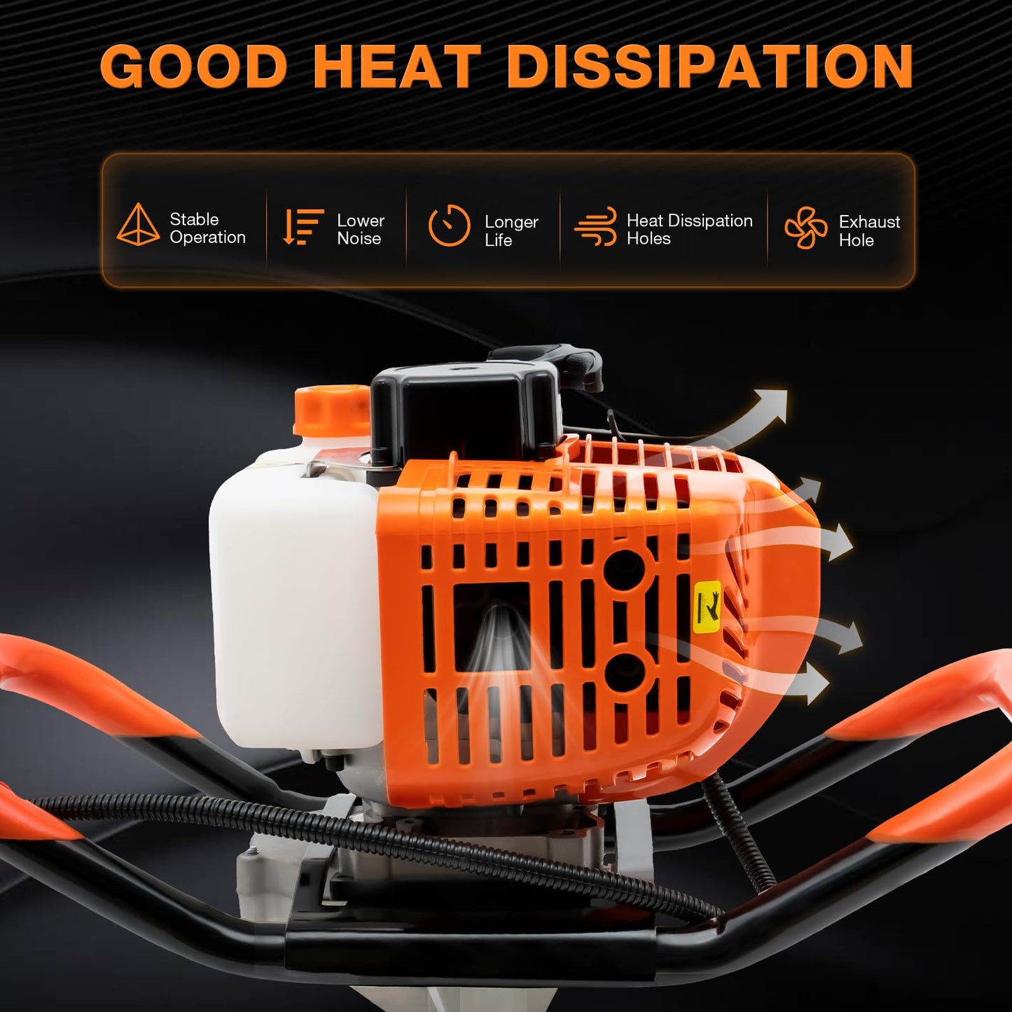 Auger Post Hole Digger 52cc-2 Stroke Gas Powered Earth Digger Garden Fence Plant Soil Digging Tool with Drill Bits (4'', 6" & 8") and Extension Rods