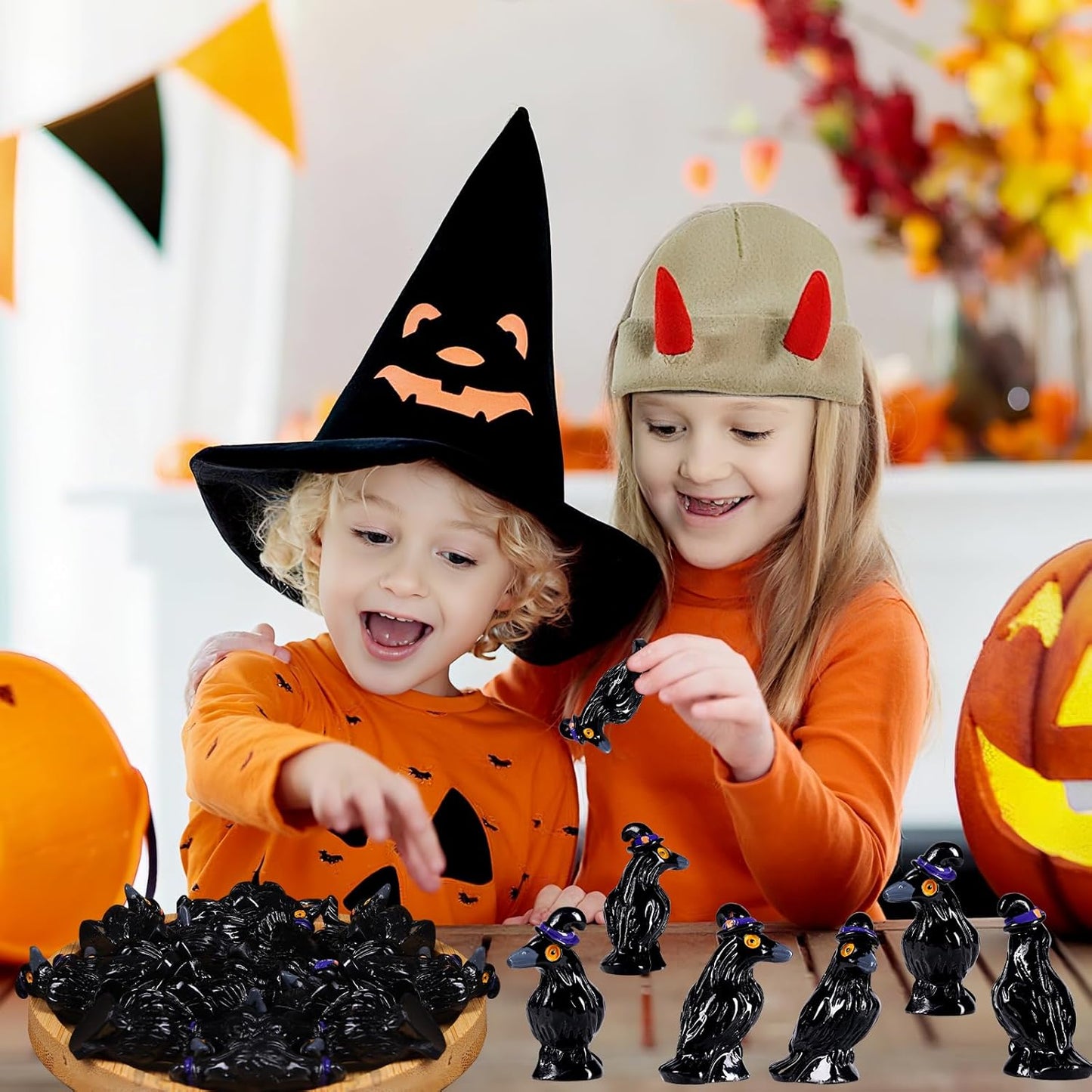 Skiennix Mini Resin Crows - 100 Pcs Black Raven Figurines for Halloween Decor & DIY Crafts