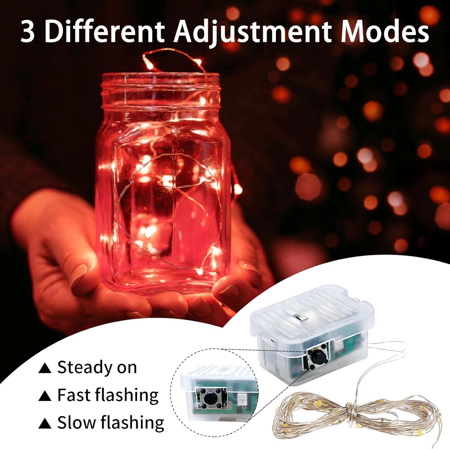 Skiennix 50 Pack Red Fairy Lights - 7Ft 20 LED Twinkle String Lights | Battery Operated & Waterproof for Parties, Halloween, Christmas, and Valentine's Day