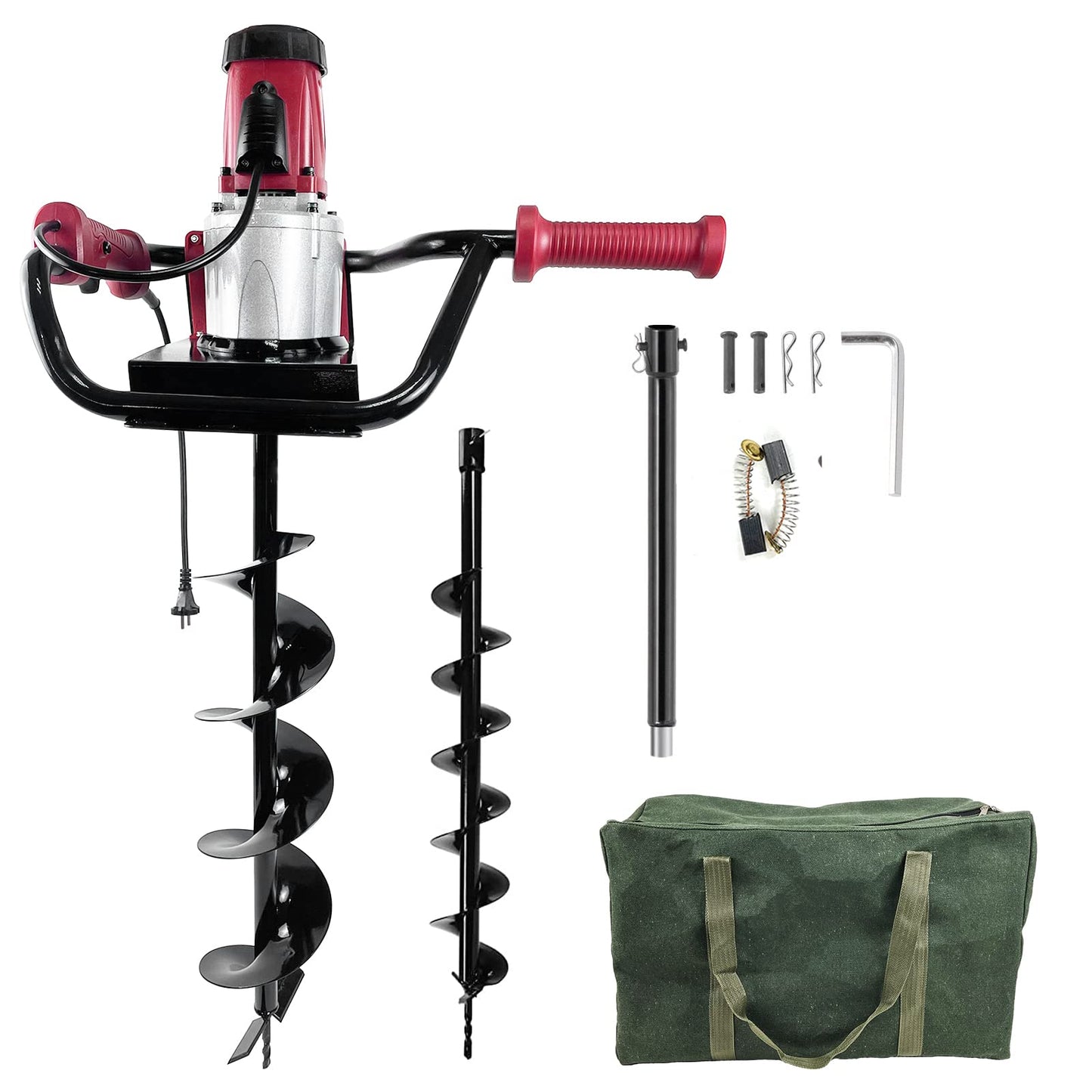 HIGOSPRO 6-Inch & 4-Inch Auger Bit Earth Auger, 1500W Electric Post-Hole Digger, Ideal for Post Hole Digging, Drilling, Tree Planting