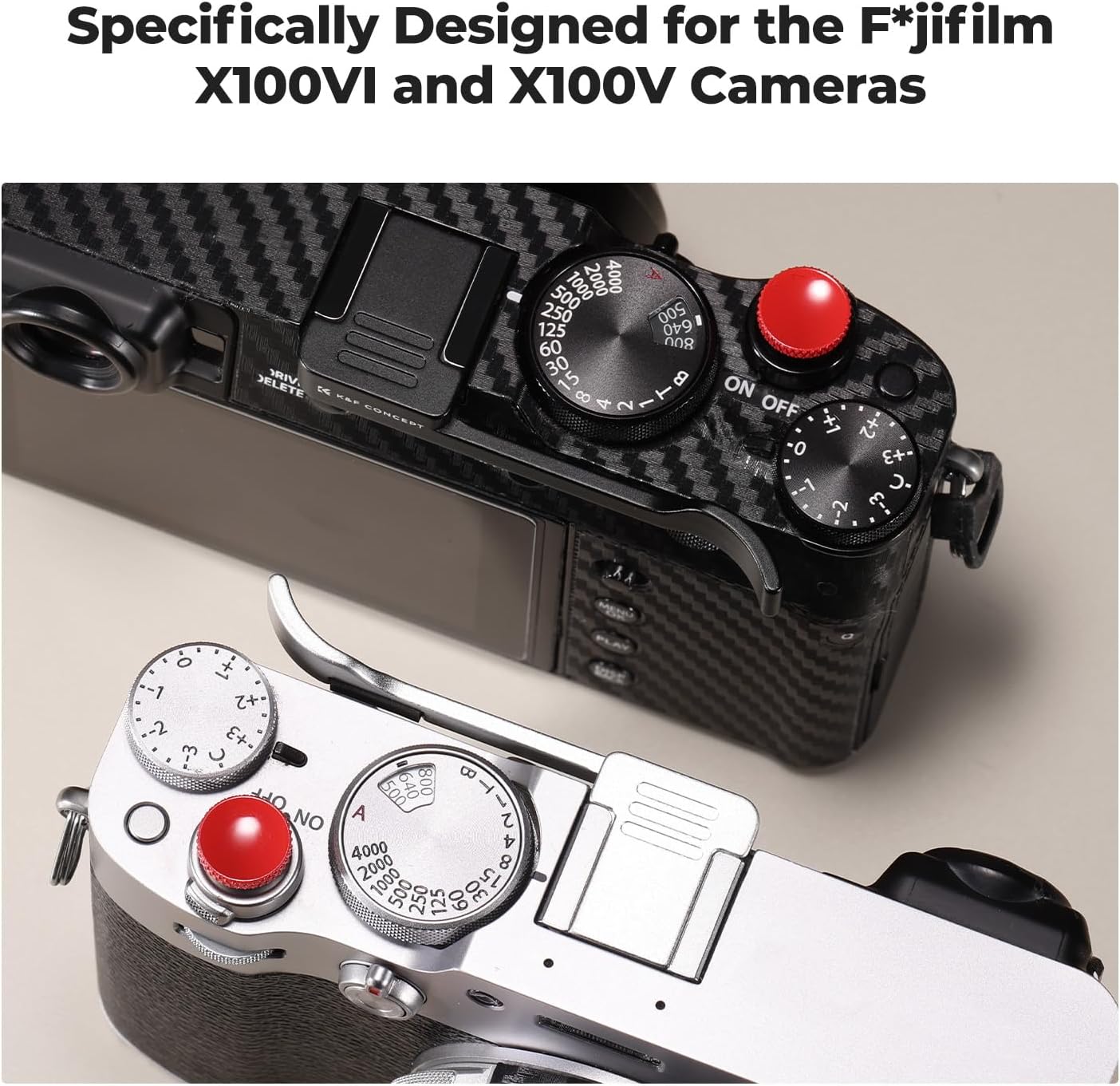 X100VI X100V, K&F CONCEPT Camera Thumb Grip with Red Shutter Button Compatible with FUJIFILM Black