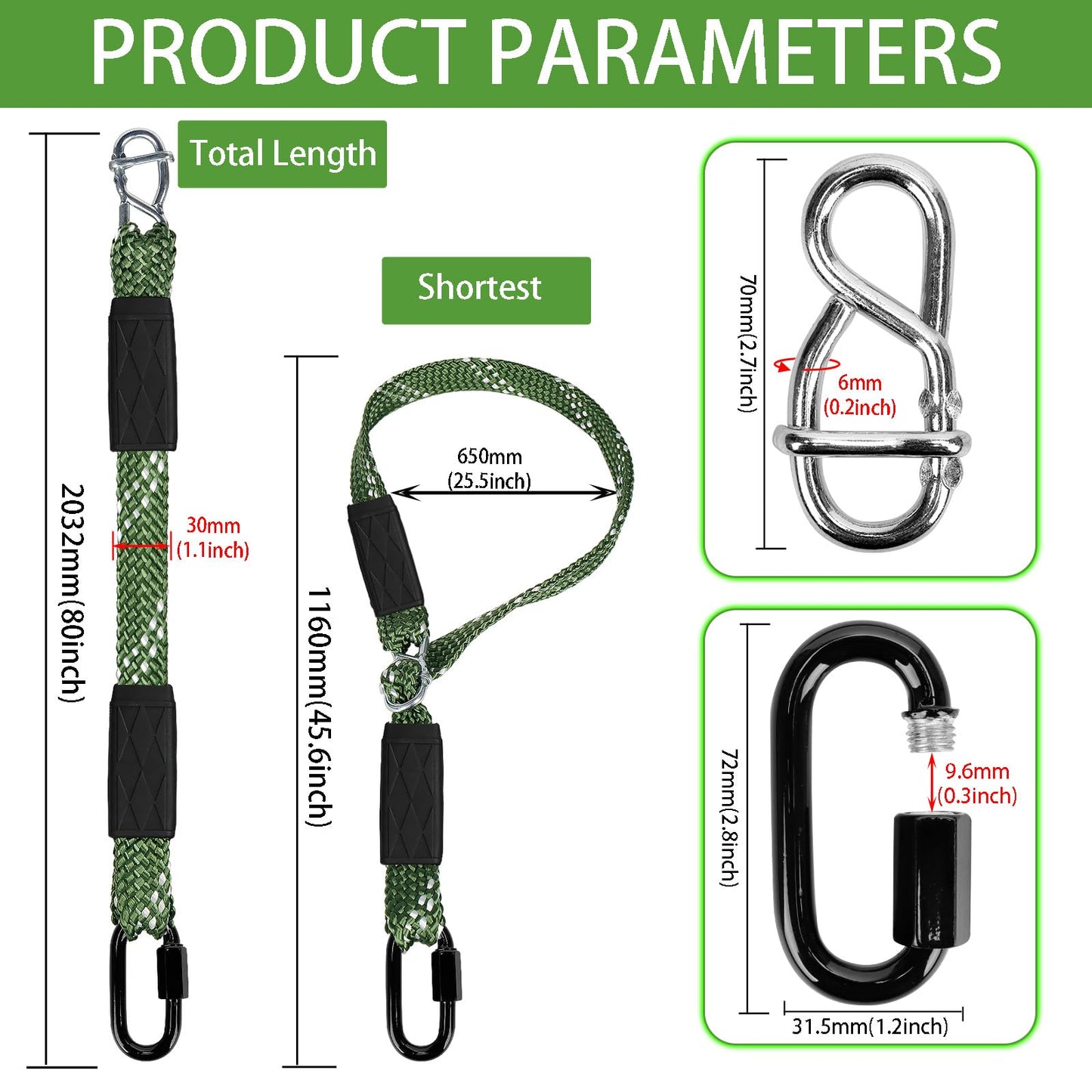 Yyiwhmy Tree Swing Hanging Straps, 6.67ft 800 LB Capacity Adjustable Nylon Swing Straps with Safer Lock Snap Carabiner for Hammock, Swing, Outdoor Camping and Aerial Yoga
