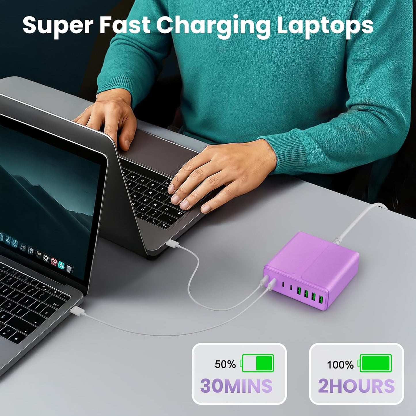 beniflt 320W 8-Port 65W USB C Charger Block, USB C Charging Station PD PC Laptop Fast Charger Adapter