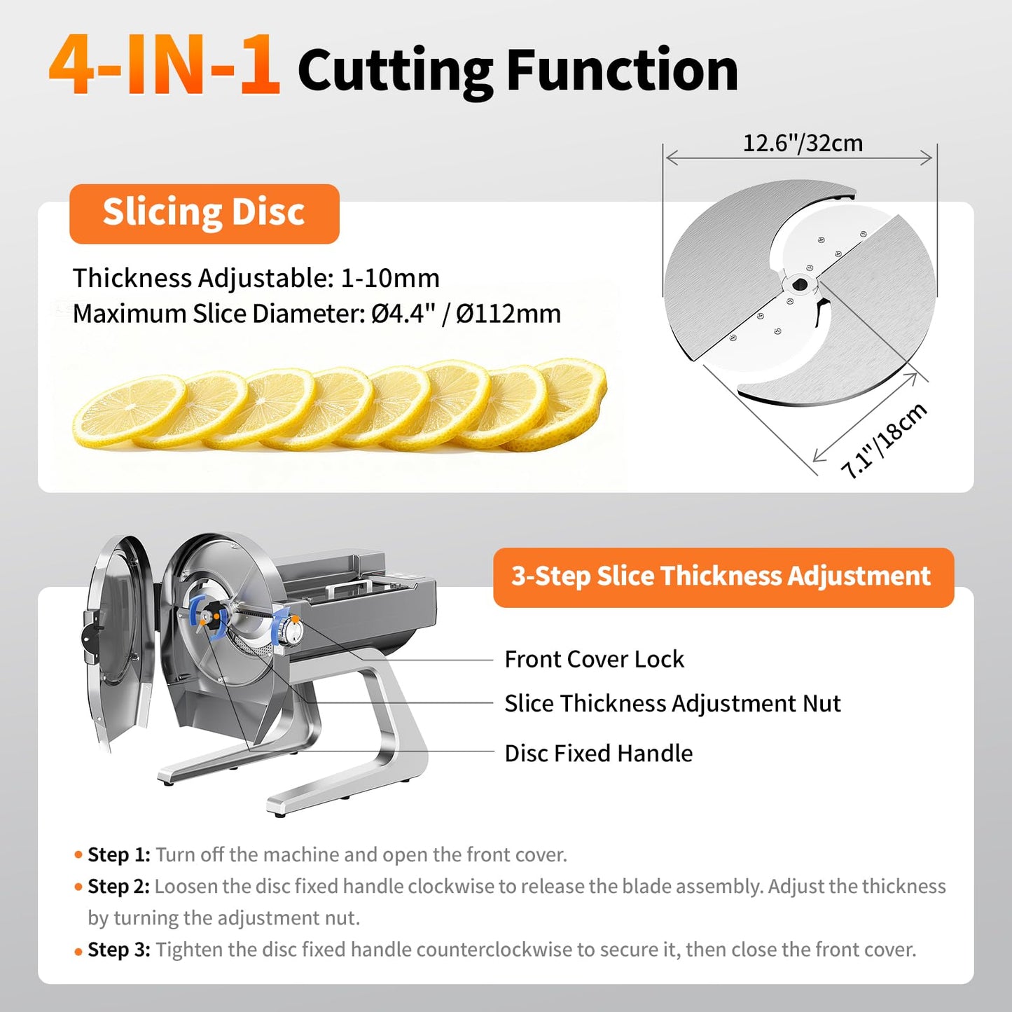 TERUISI Commercial Vegetable Chopper, 300W Auto Feed Stainless Steel Vegetable and Meat Slicer, 4-In-1 Food Cutter Machine with 1-10mm Slicing, 3mm Shredding & 2 Dicing Sizes, 440LBS/H Output, 110V