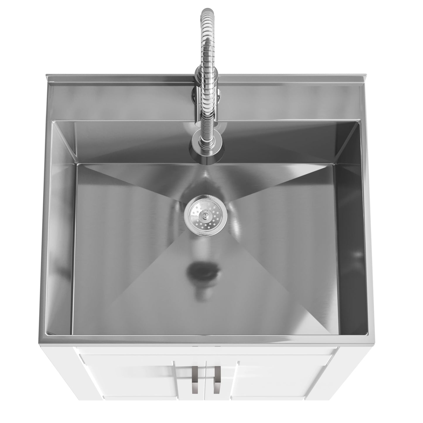 SIMPLIHOME Hennessy All-in-One 24 inch Wide Utility Sink and Laundry Cabinet in Pure White Finish, Transitional Stainless Steel Sink Cabinet for Laundry Rooms with High-Arch Chrome Faucet and Storage