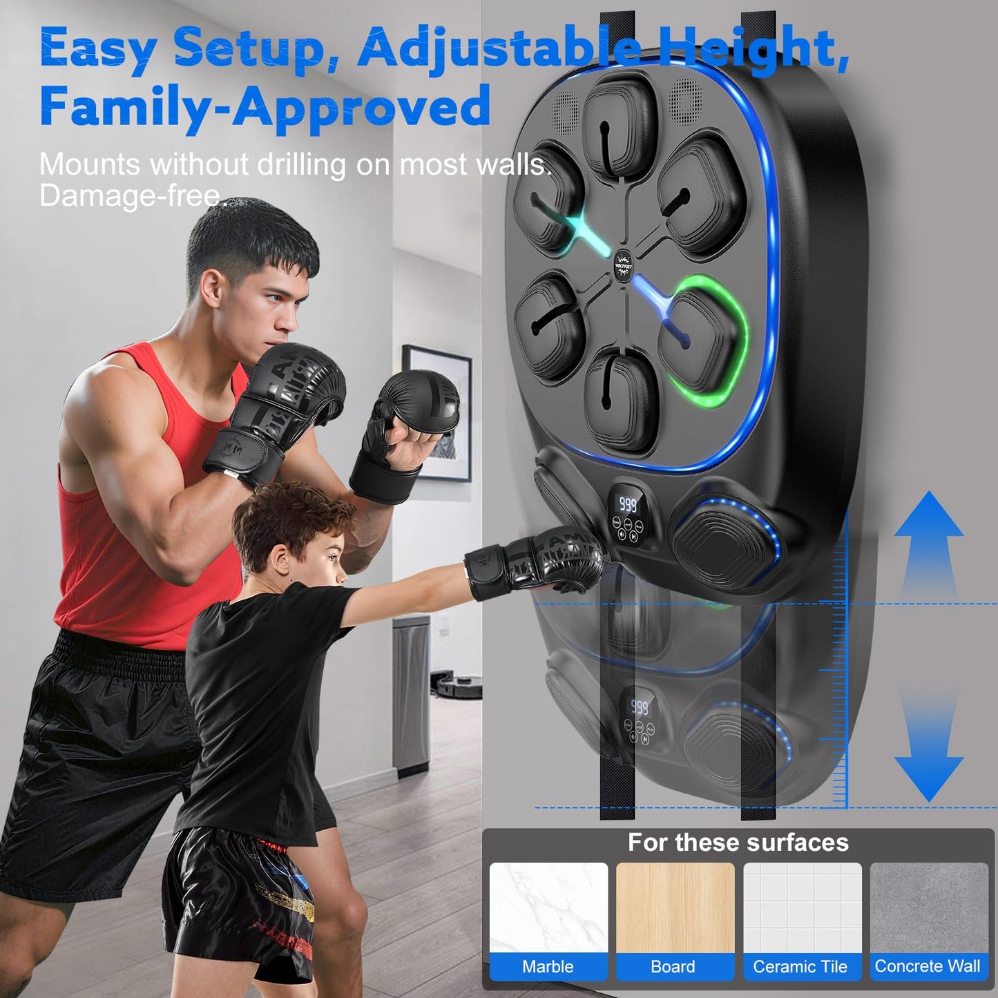 Music Boxing Machine for Kids and Adults, 8 Interactive RGB Light Targets with Bluetooth Speaker, Large Wall Mounted Boxing Music Workout Machine with Gloves, Smart Punching Pad for Home Gym