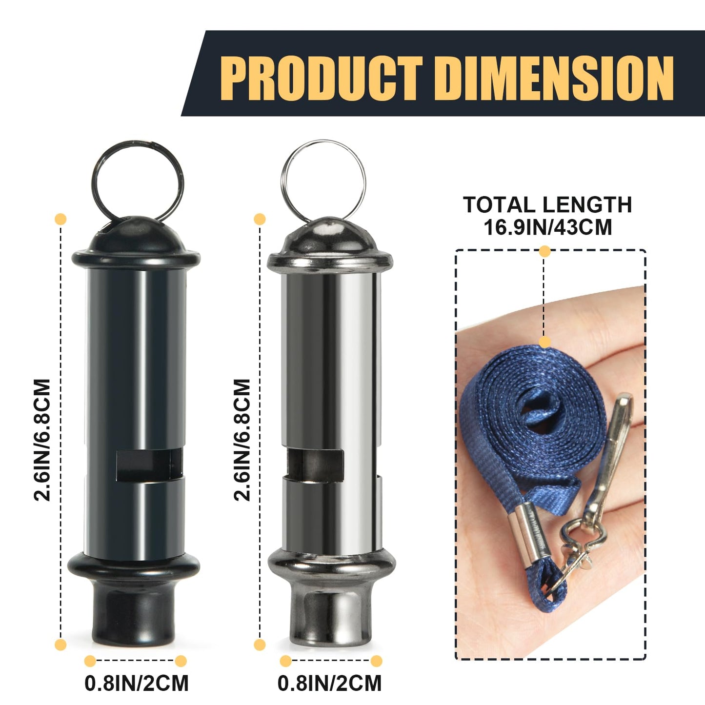 Nihtdoy Emergency Whistles 2 Pack, 120dB Pealess Solid Iron Safety Whistles with Nylon Lanyards & Case, Black Coated & Silver, for Hiking, Camping, Coaching, Emergency Kits