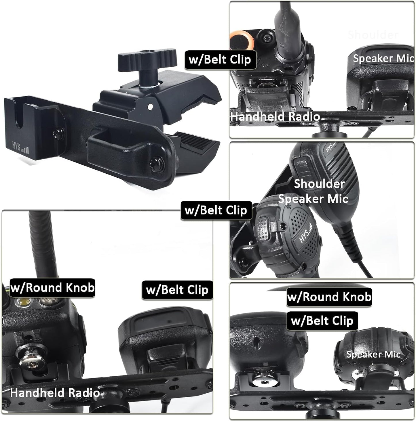 BC906W HYS Radio & Speaker Mic Clamp Mount Holder - Quick Release for Uniden Wireless CB Microphone and Speaker, Marine
