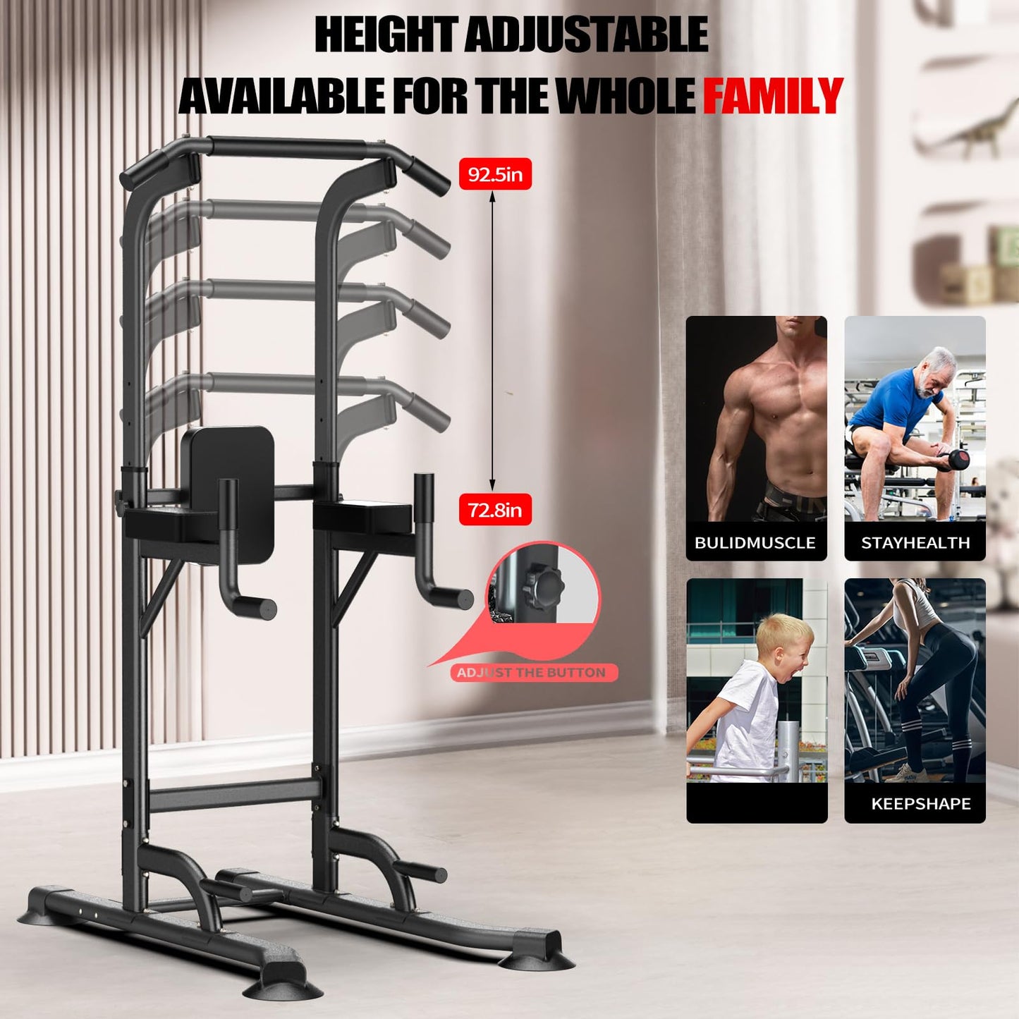 K KiNGKANG Adjustable Power Tower for Home Gym - Multifunctional Pull-Up & Dip Station for Strength Training