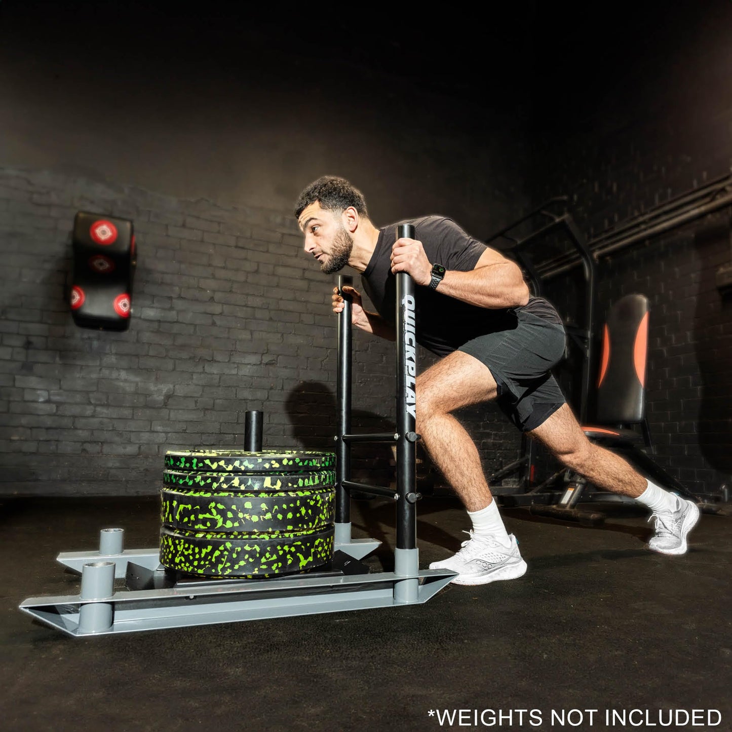 QUICKPLAY Weighted Push/Pull Sled - Heavy Duty Steel Strength & Conditioning Sled - Build Explosive Power, Speed & Agility - Folding, Compact Design - for 50mm Olympic Plates (Full Sled)