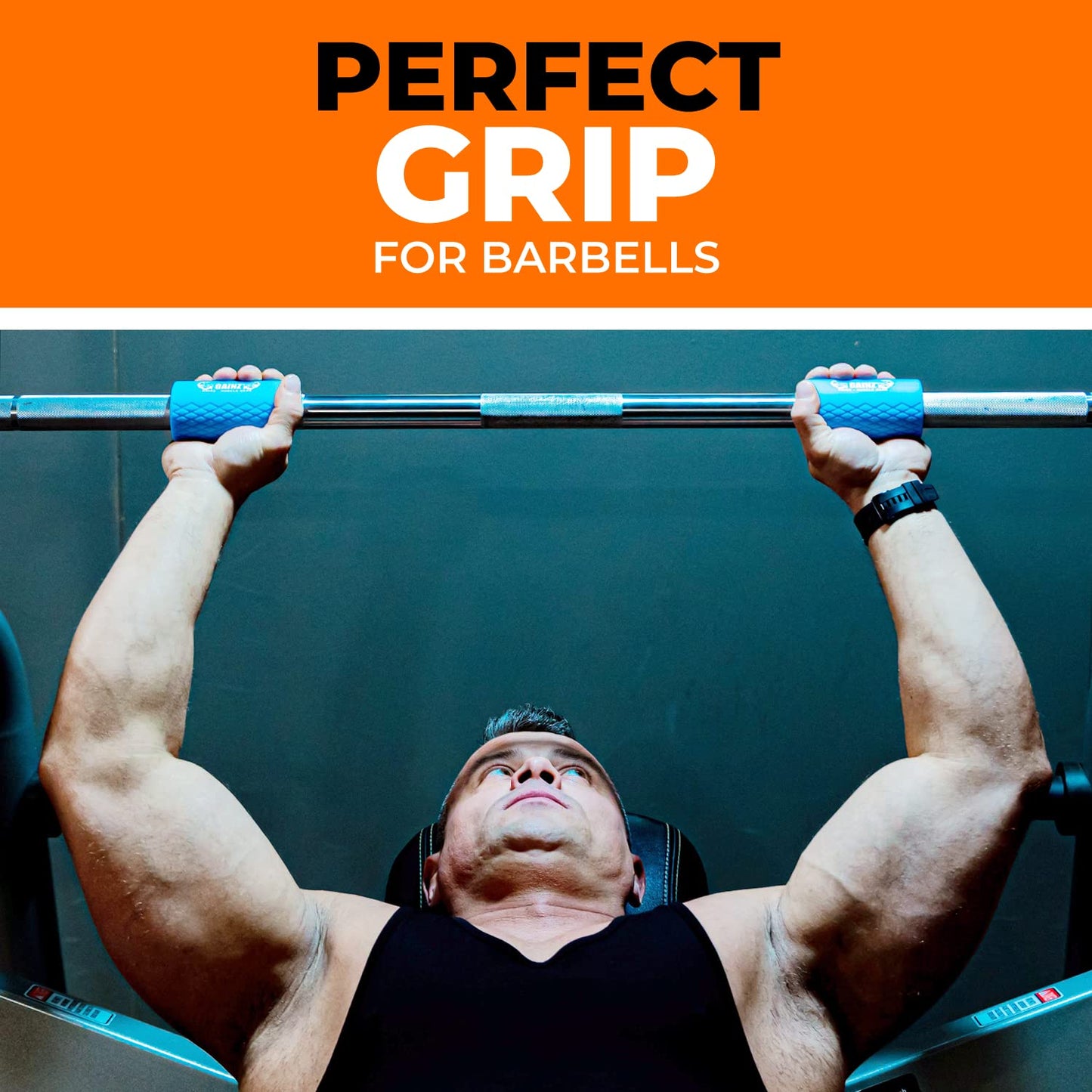 Gainz - Thick Bar Dumbell/Barbell Weight Lifting Adapters - Grow Bigger Biceps - Training, Bodybuilding (Set of 2) (Blue)