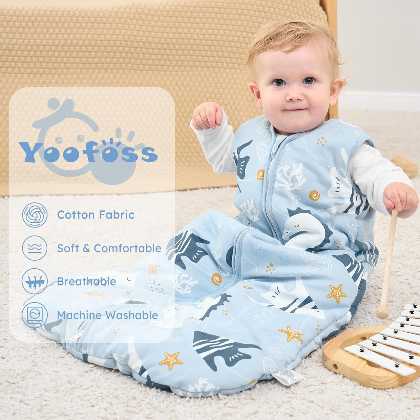 Yoofoss Baby Sleep Sack - 0-6 Months TOG 2.5 Wearable Blanket | 100% Organic Cotton, Warm & Comfy