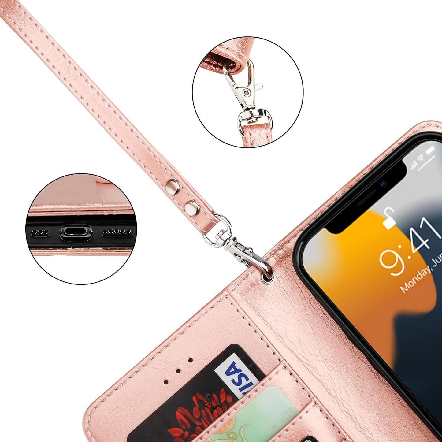 Bocasal 13 5G 6.1 inch Detachable Wallet Case for iPhone RFID Blocking Card Slots Holder Premium PU Leather Magnetic
