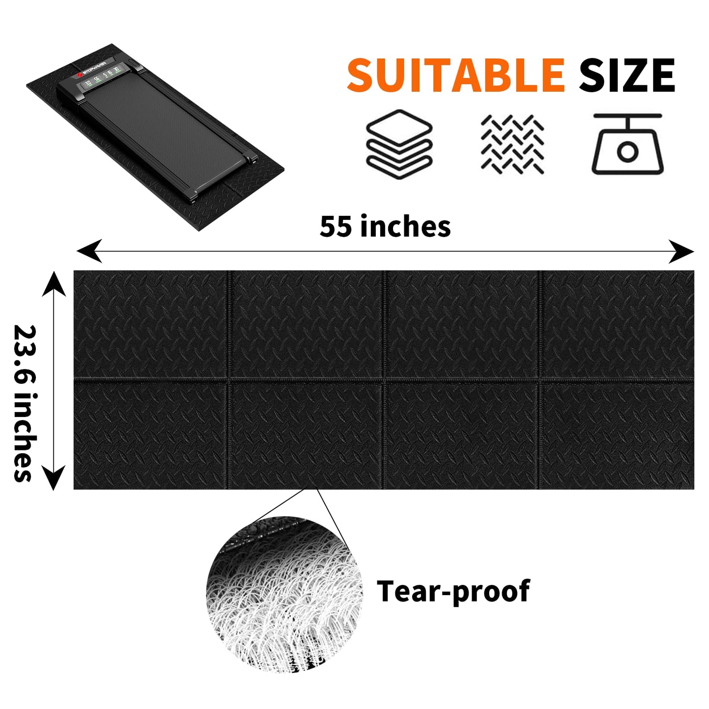 Stepwaver Walking Pad Mat for Carpet, Treamill Mat for Hardwood Floors, High Density, 0.2" Thickness, Folable, Floor Protection Mats for Bike, Elliptical, Treadmill