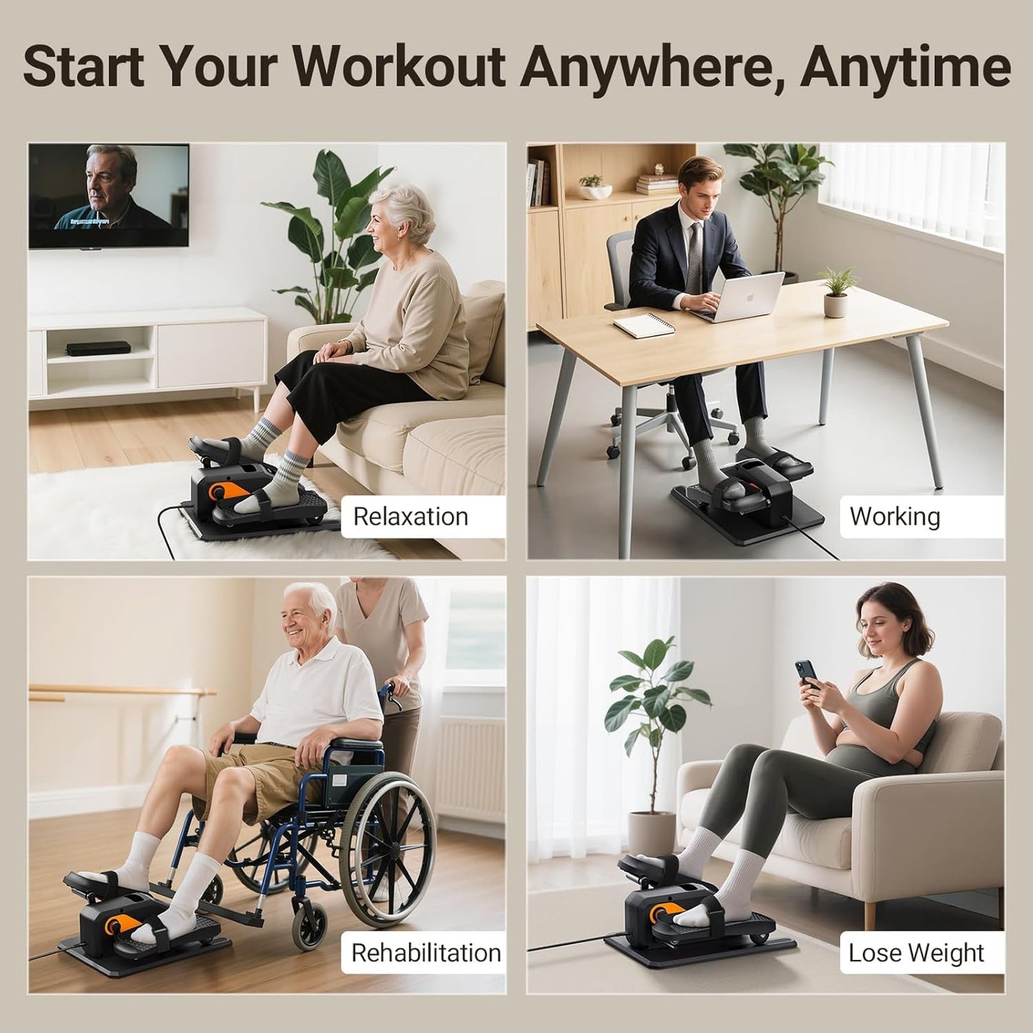 Roylvan Under Desk Elliptical Exercise Machine, Electric & Portable Ellipse Leg Exerciser, Quiet Seated Pedal Elliptical for Seniors Adult with Remoter, 12 Adjustable Speeds, 2 Modes for Home Office