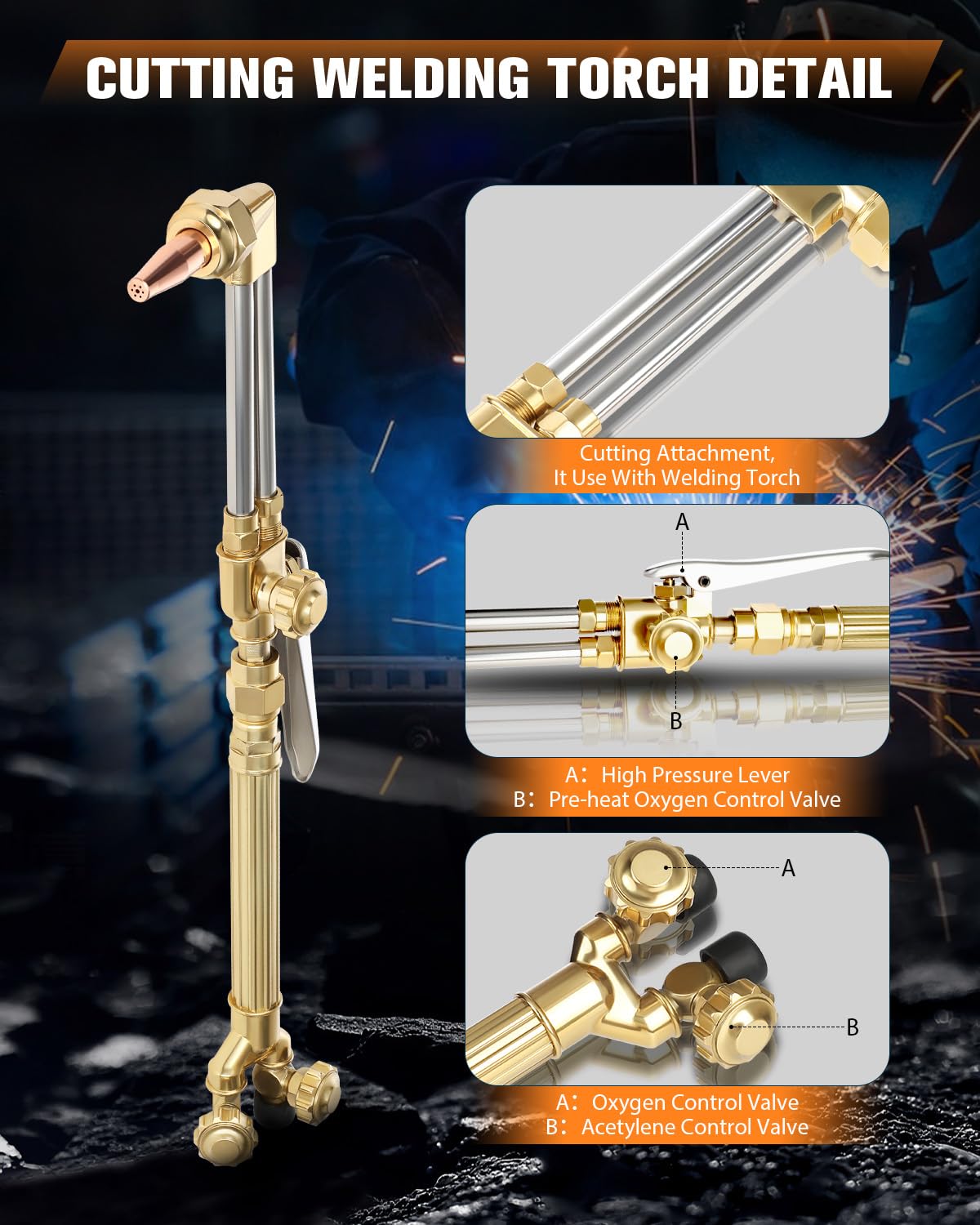 Oxygen Acetylene Torch Kit, Cutting Torch and Welding Kit, Oxy Gas Welding Cutting Brazing Set, Gas Welding Kit, Portable Oxy Acetylene Torch Welder, With Nozzles, Regulator, Hose Gauges, Blue Case