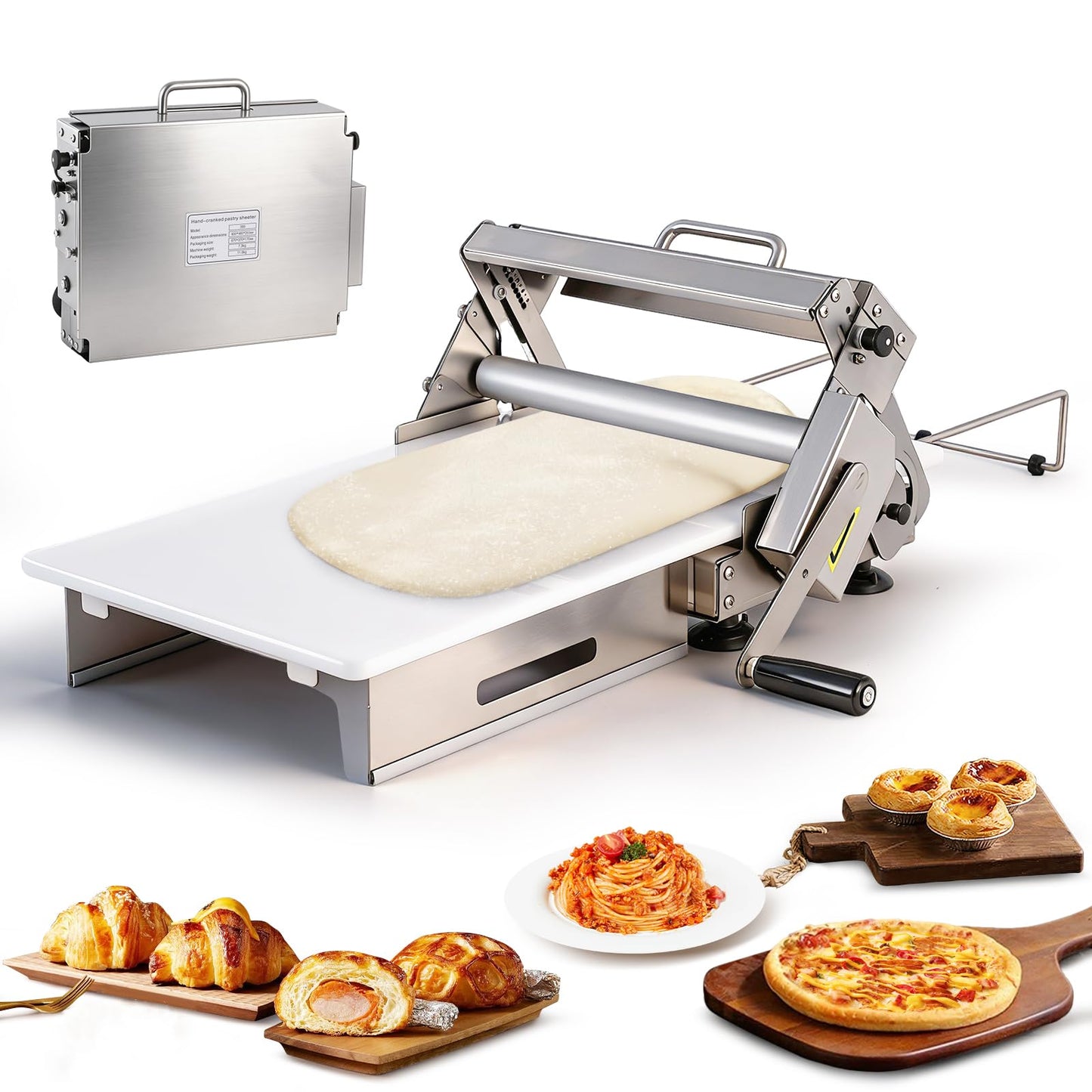 Folding Dough Sheeter 12" Dough Roller Machine Adjustable Thickness Stainless Steel Pastry Sheeter for Pizza, Croissant, Puff Pastry, Fondant and Home Baking