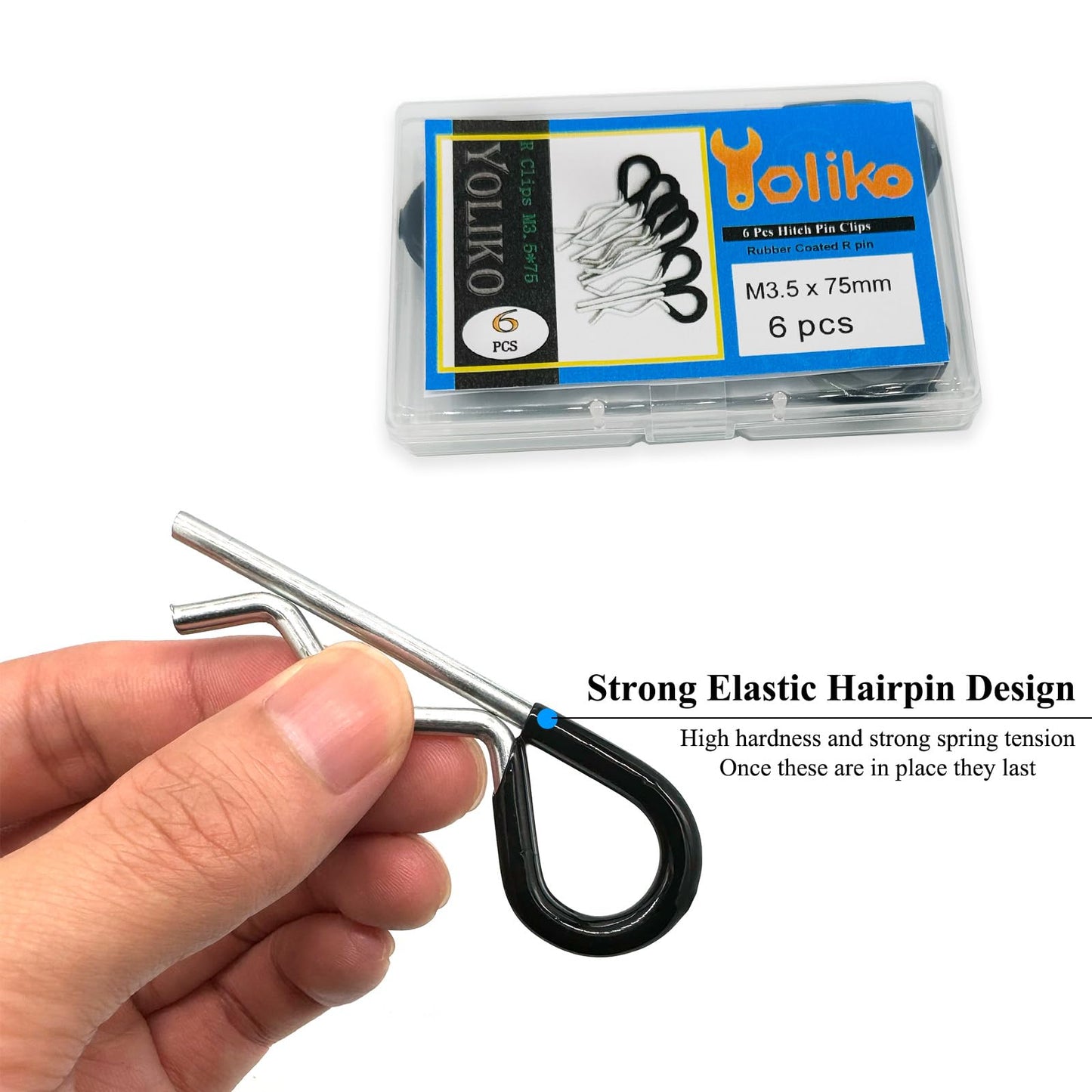 6 Pcs Heavy Duty Hitch Pins Clip R Clips Spring Retaining Wire Hair Pins Cotter Pin Strong Spring Rubber-Coated Grip R Clip for Trailer Tractors Mower Carts Truck Pin Clip M3.5x75mm Yoliko