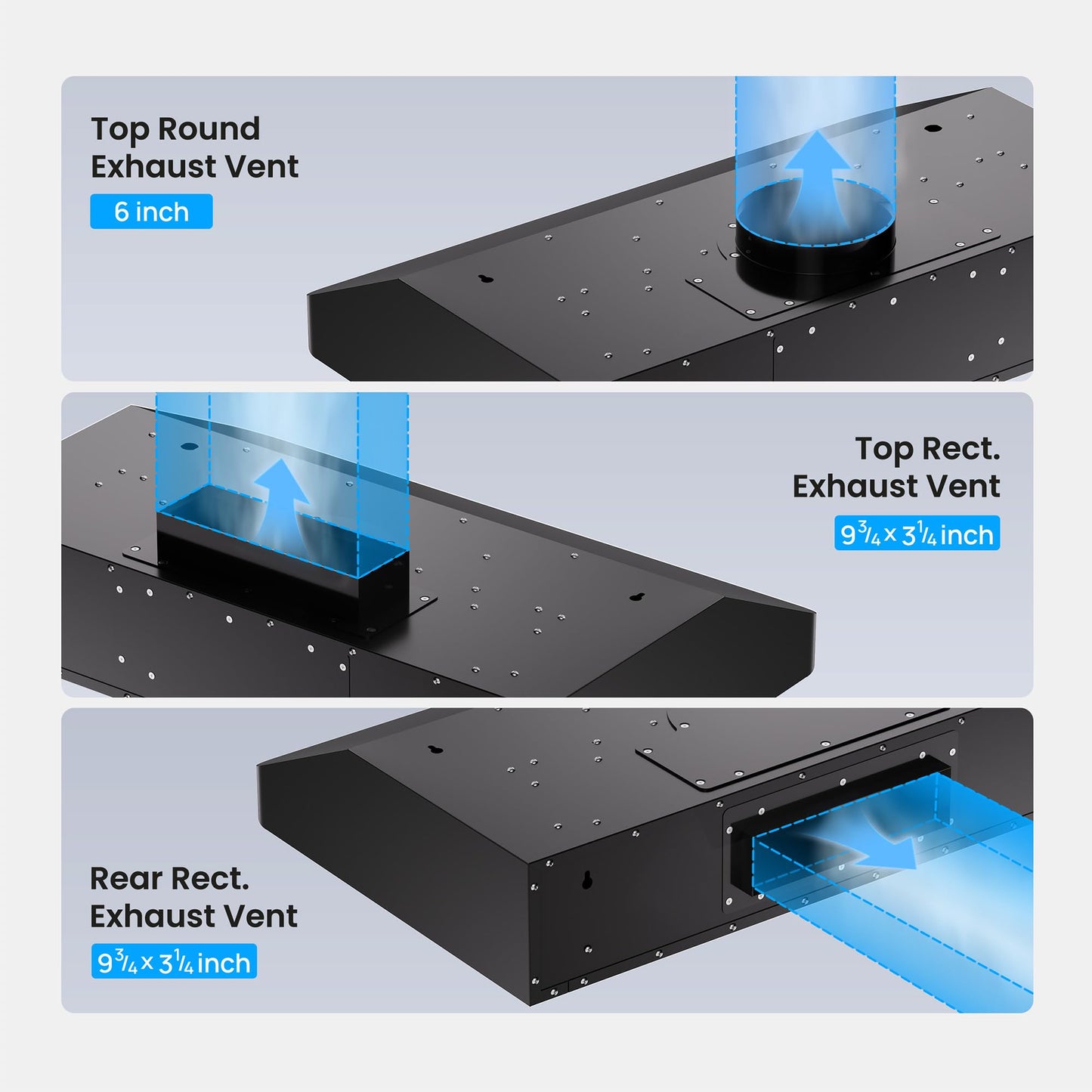 VIKIO HOME Under Cabinet Range Hood 30 Inch, 980CFM Fast Venting Ducted, Kitchen Hood With 3 Speed Gesture Sensing & Touch Control, Stainless Steel Stove Vent Hood With LED Light, Black