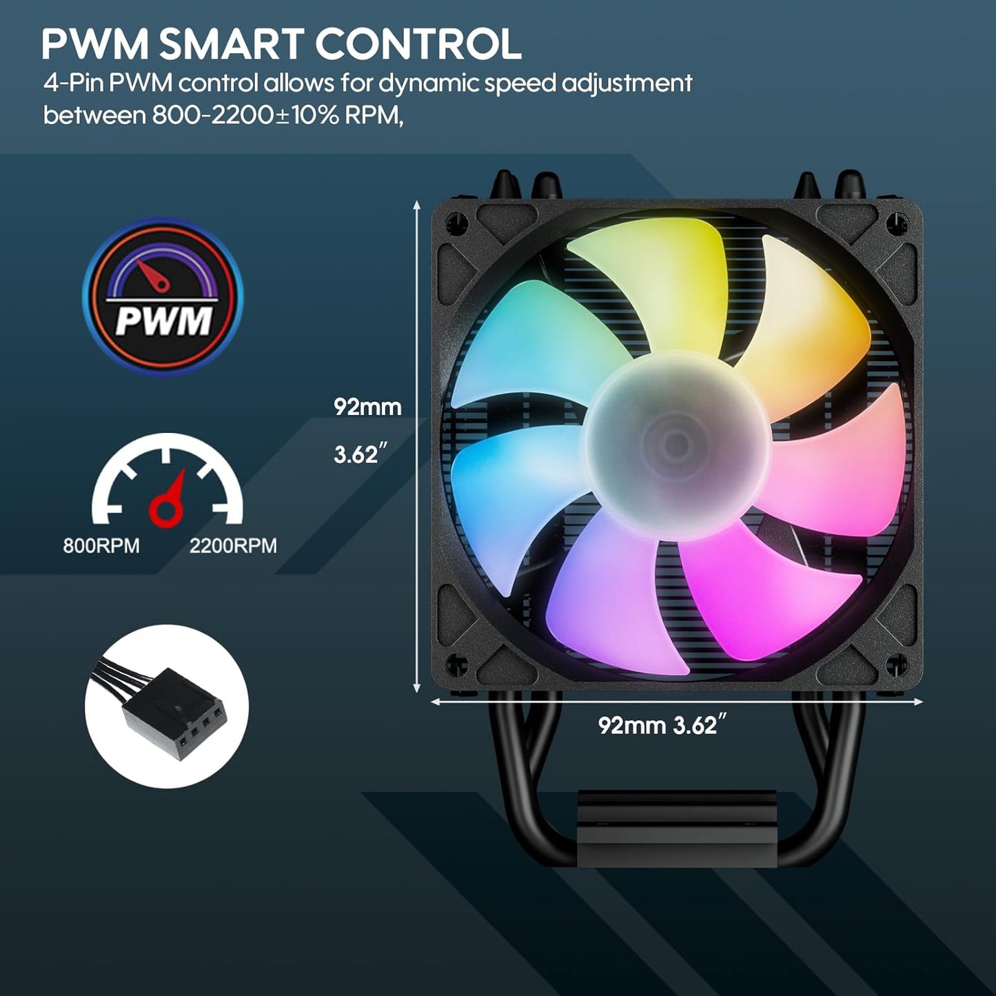 V3 133mm 92mm AM4/AM5 LGA1851/1700/1200/115X Vetroo CPU Air Cooler w/ARGB Lighting and PWM Smart Control - Compact