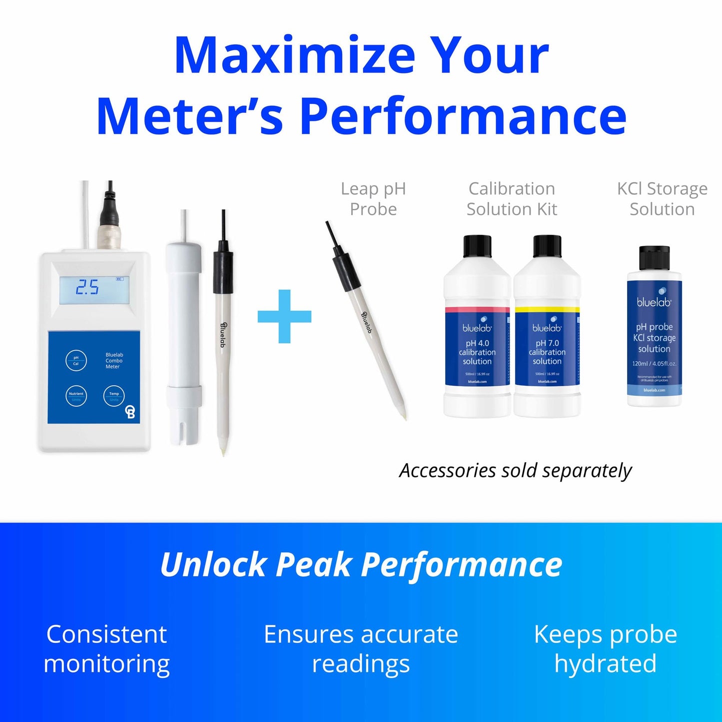 Bluelab METCOMPLUS Combo Meter Plus for pH, Temperature, and Conductivity in Water and Soil with Easy Calibration, Digital Nutrient (TDS/PPM) Testing Kit for Hydroponic System & Growing Indoor Plants