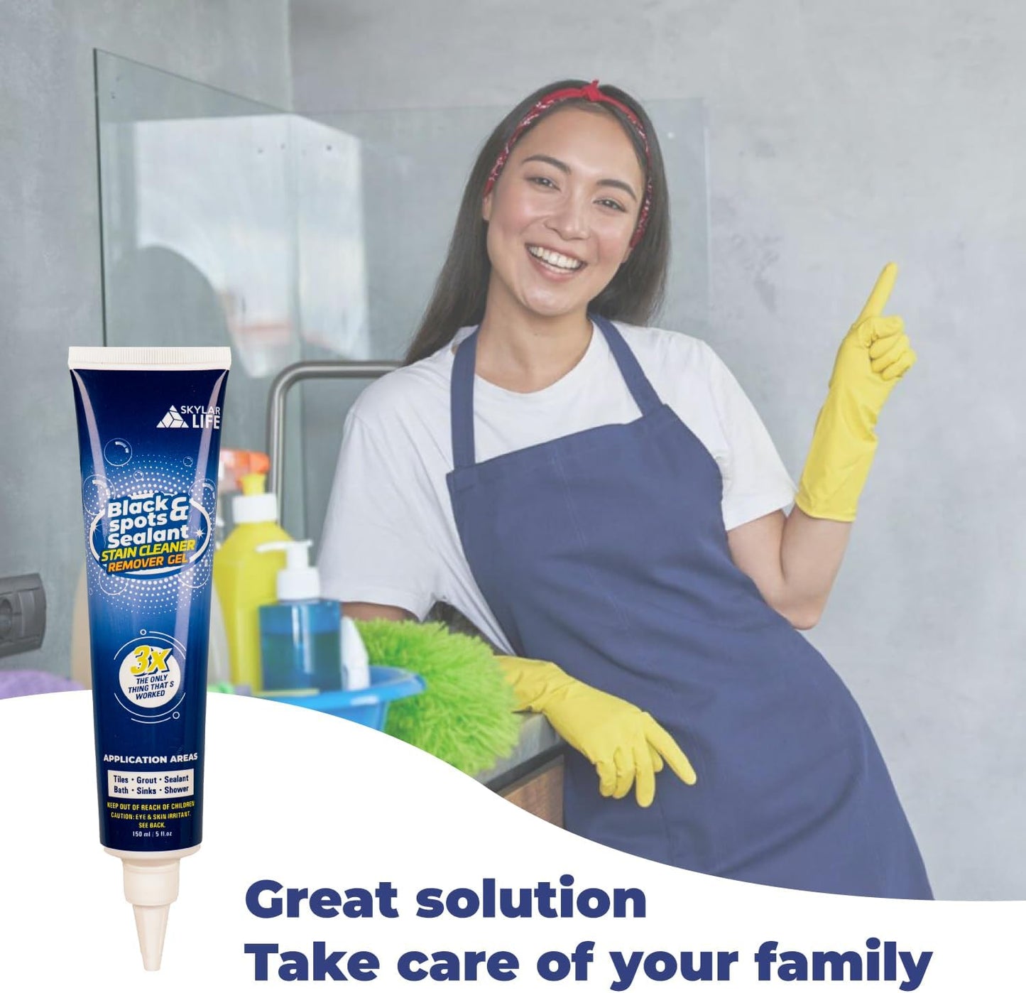 Skylar Life Grout Silicone Caulk Whitener - Black Stain Solution for Home Sinks, Kitchens & Bathrooms (1-Pack)