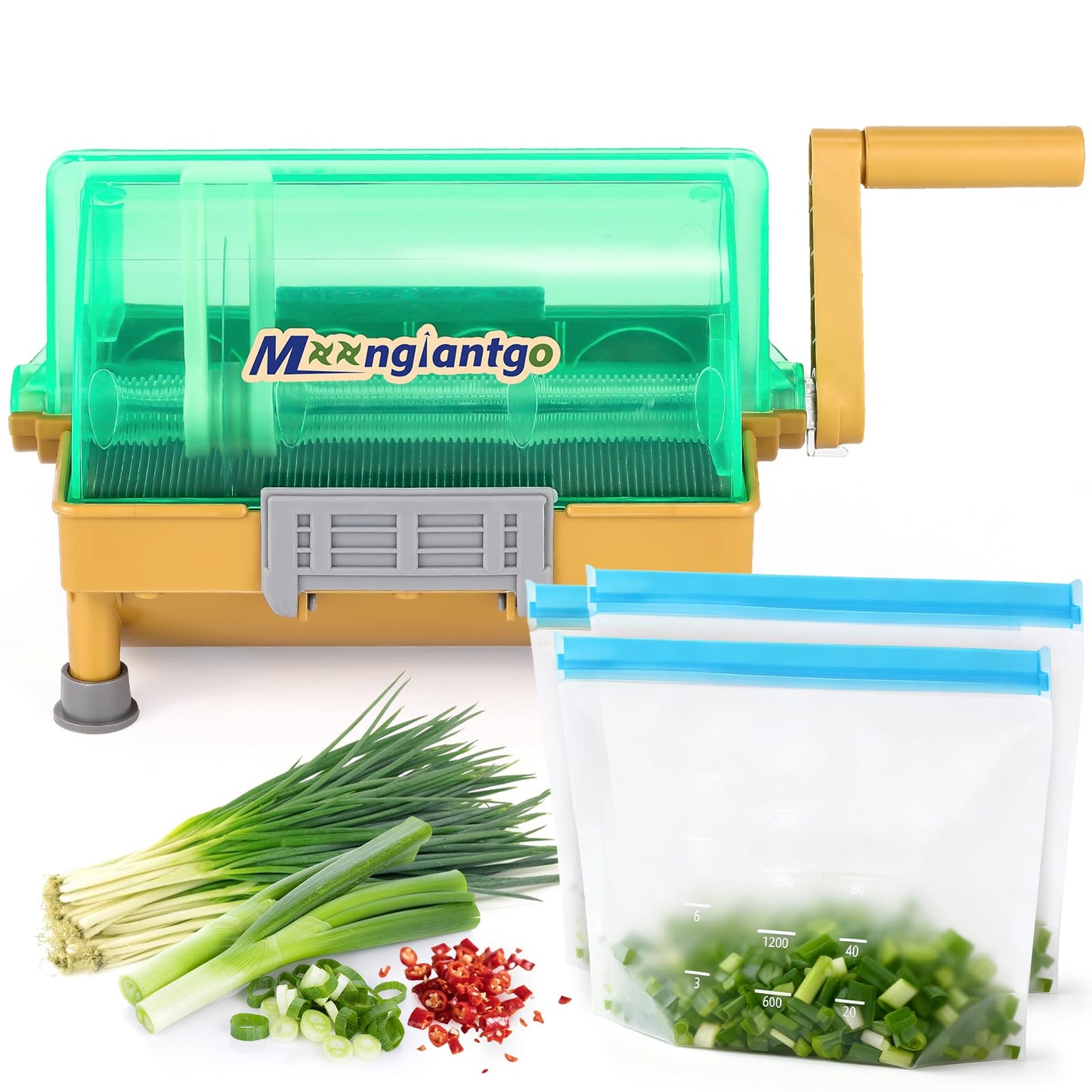 Moongiantgo Commercial Manual Scallion Cutter Slicer, Spring Onion Shredder with Stainless Steel Blade, for Kitchen 3MM Chopped Scallions, Spring Onions, Green Onions, Cilantro, Leeks, Chili Pepper