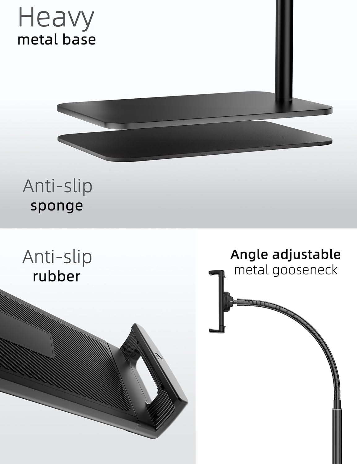 LanPavilion (4.7''-13''), iPad Stand, Adjustable Tablet Floor Stand Metal Tablet Holder with Flexible Gooseneck