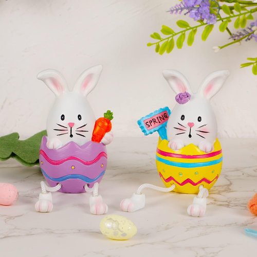 Lulu Home Easter Bunny Figurines - 2 Pack Resin Shelf Sitters with Dangling Legs | Modern Tabletop Decor