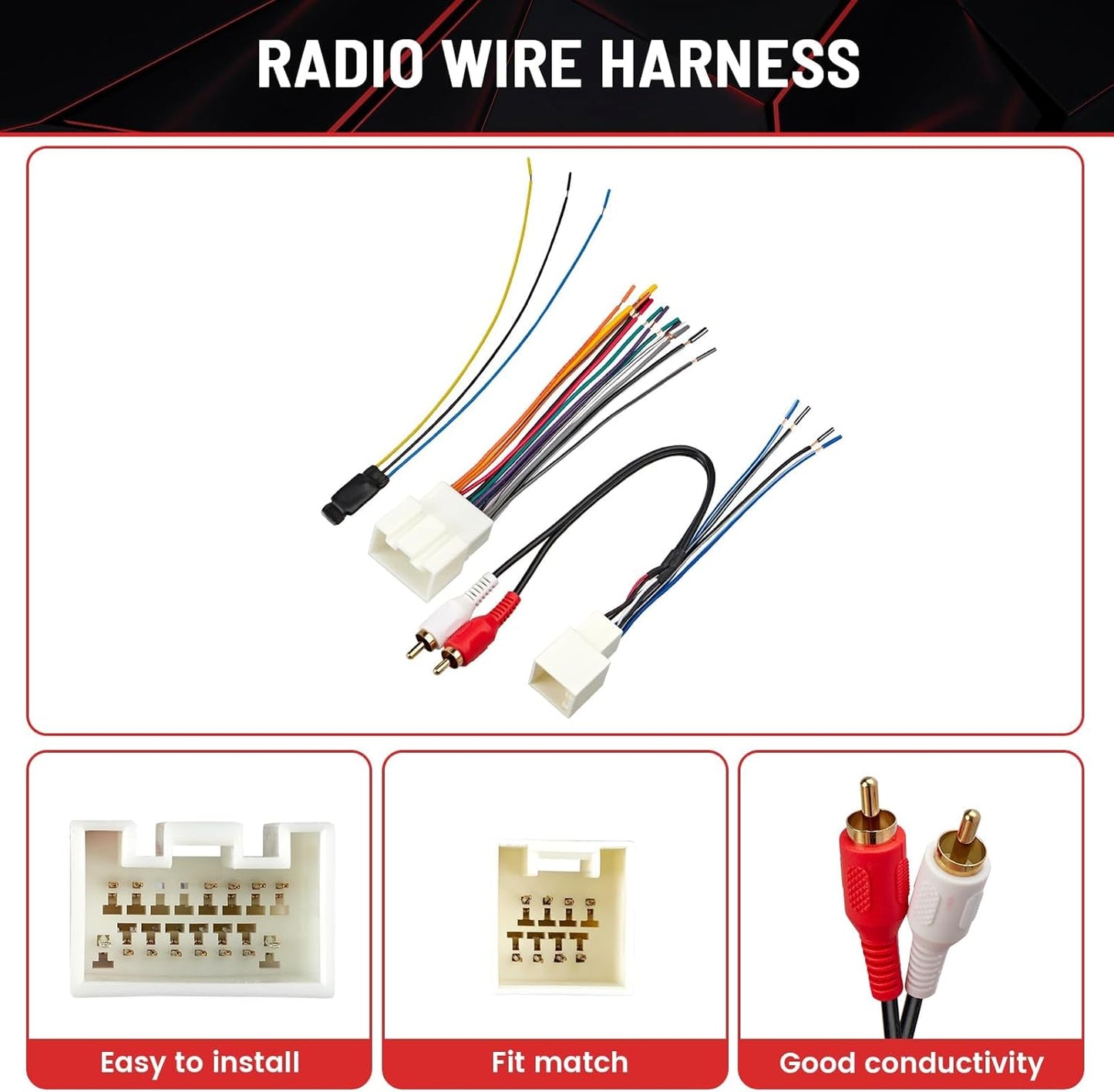 12V 5V 2000-2004 1999-2003 RED WOLF Radio Wiring Harness RCA Plug with to Step Down Converter Kit for Ford Mustang
