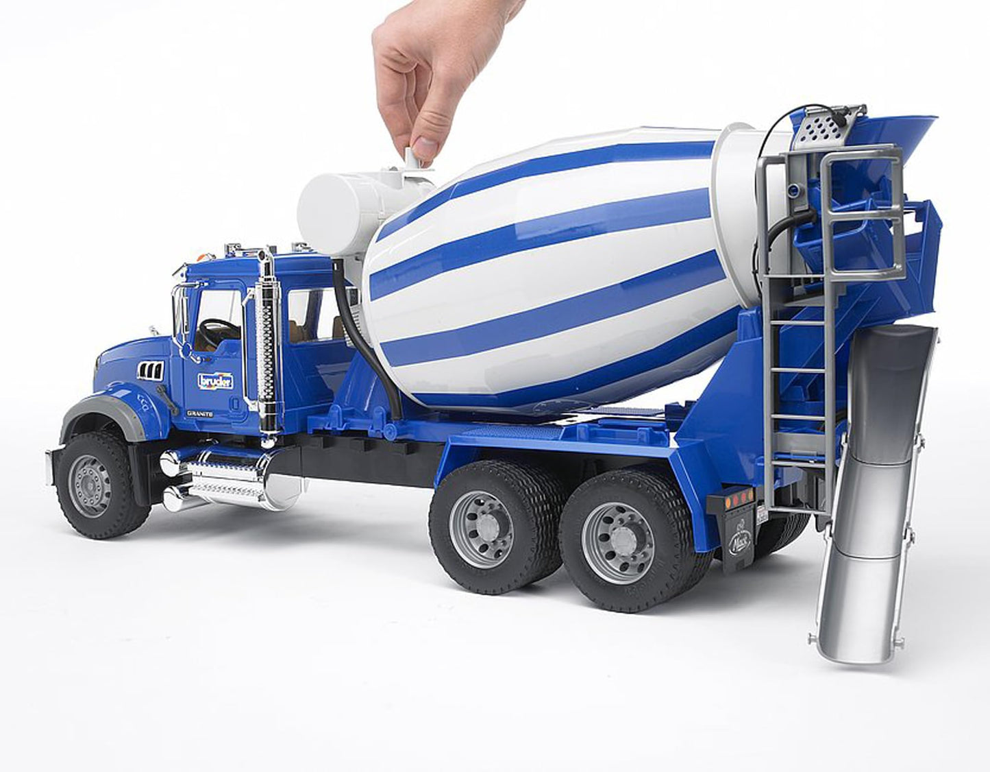Bruder 02814 Mack Granite Concrete Mixer Truck, 1:16 Scale: Realistic Construction Toy with Rotating Drum & Crank Handle | Durable ABS Plastic for Indoor, Outdoor, Sand & Snow Play Ages 3+